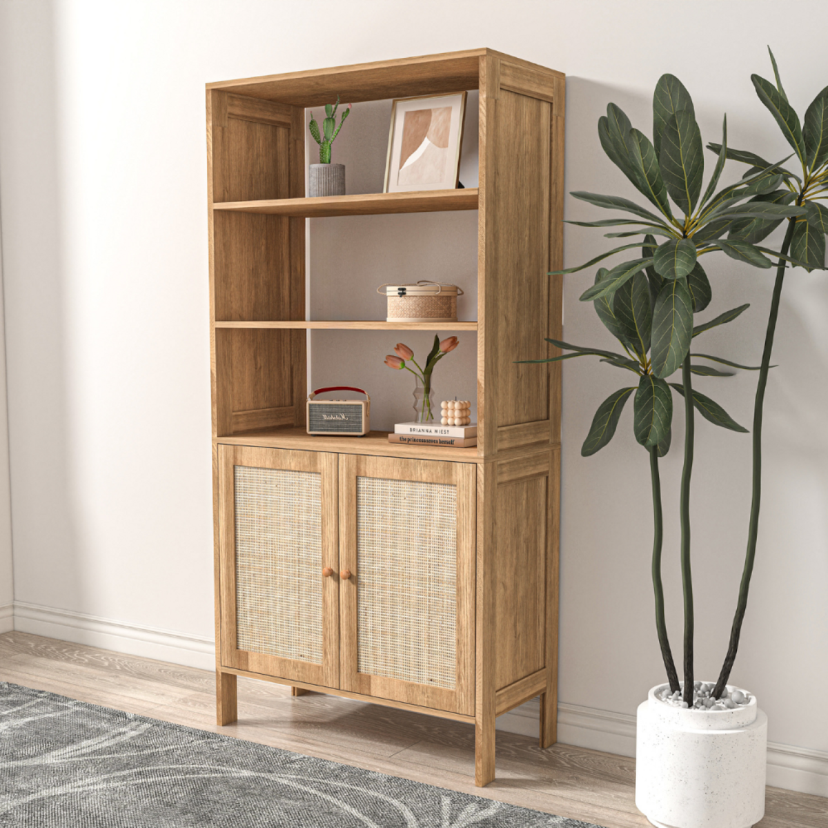 CONCEPT USINE Vaisselier avec 3 étagères et 2 portes en cannage CANGE