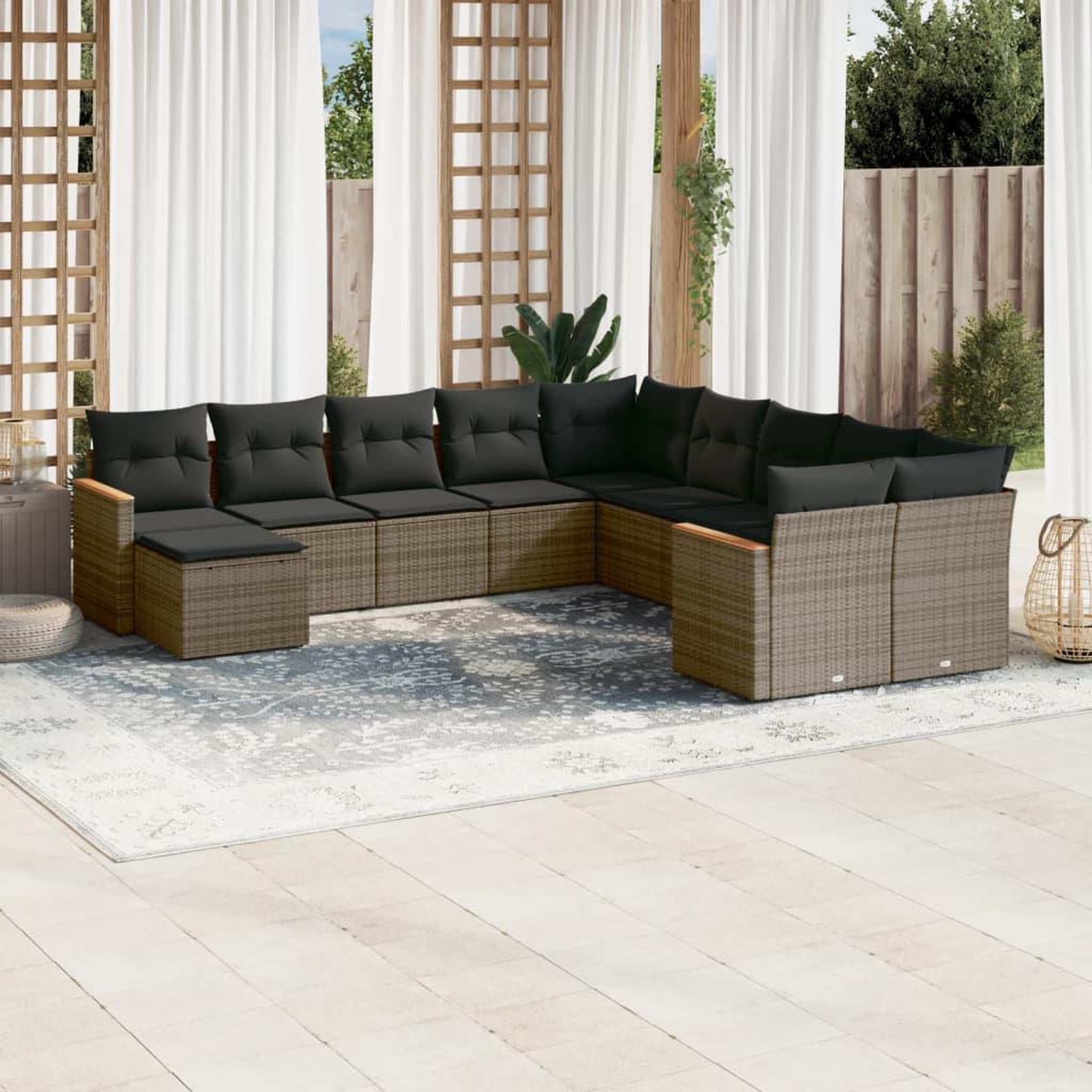 VIDAXL Salon de jardin 11 pcs avec coussins gris resine tressee