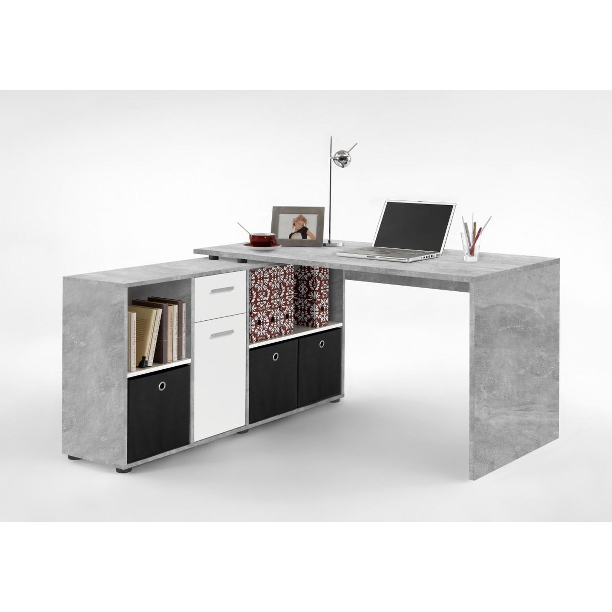Voir la diapositive 2 : Paris Prix Bureau d'angle réversible  oxela  135cm gris