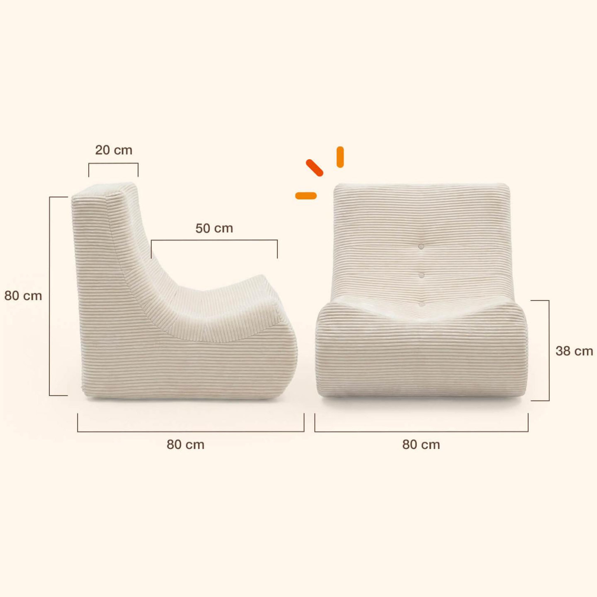 Voir la diapositive 5 : ID MARKET Fauteuil chauffeuse compressé billy modulable 1 place velours côtelé beige
