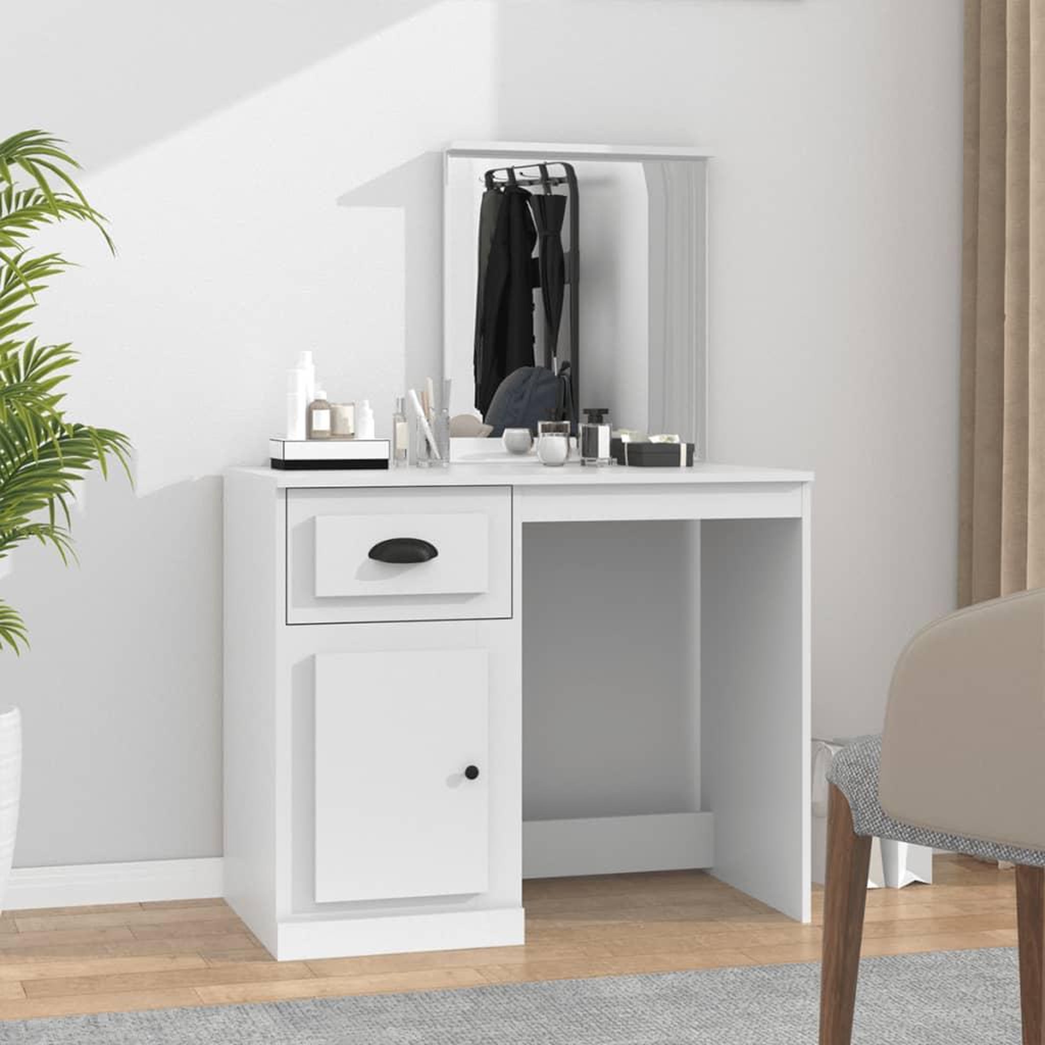 VIDAXL Coiffeuse avec miroir blanc 90x50x132,5 cm bois d'ingenierie