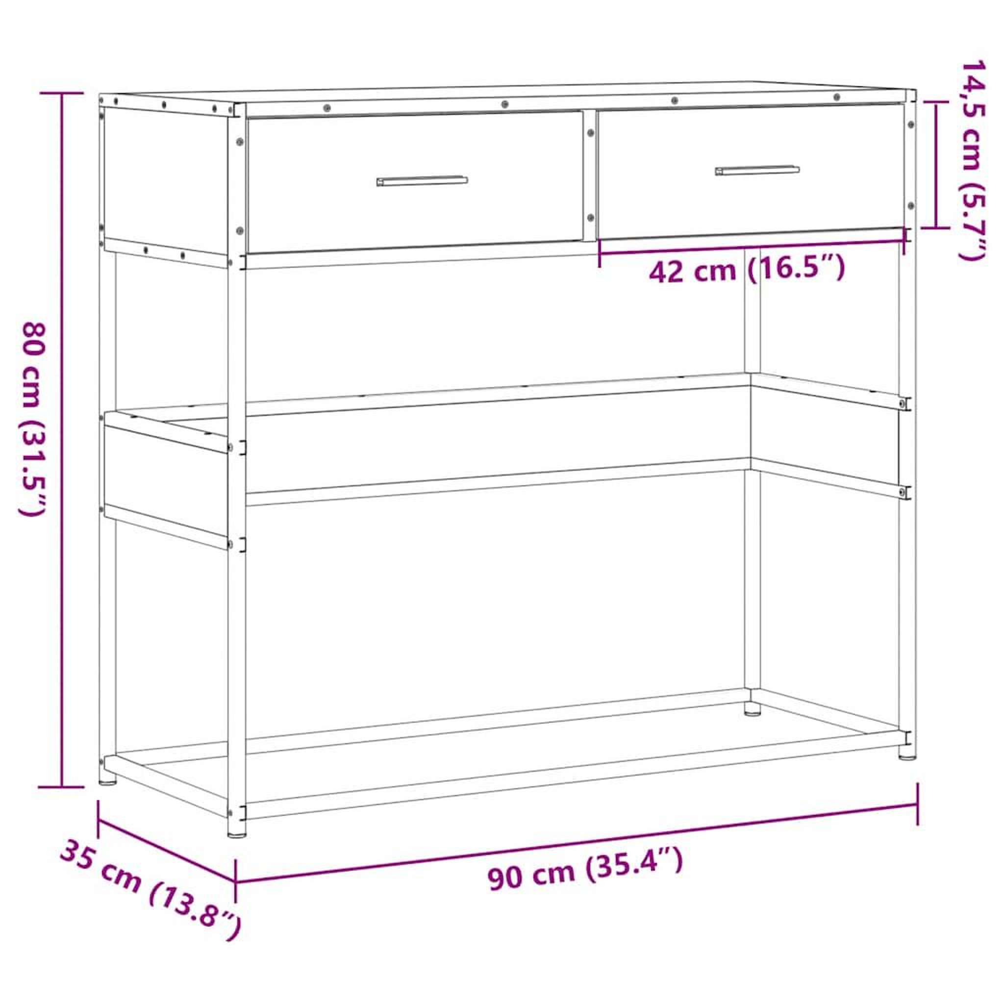 Voir la diapositive 6 : VIDAXL Table console sonoma gris 90x35x80 cm bois d'ingenierie