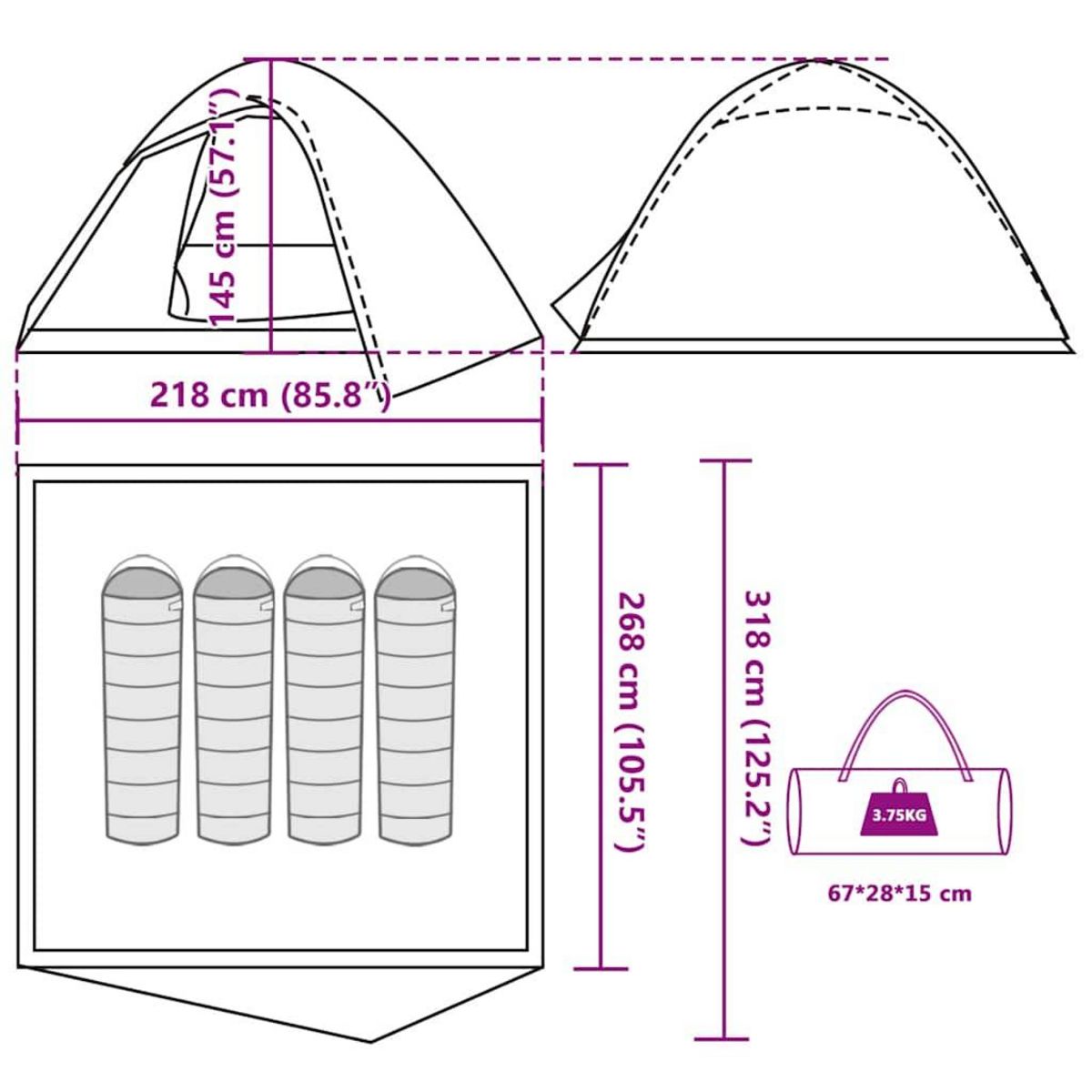 VIDAXL Tente de camping a dome 4 personnes vert olive impermeable