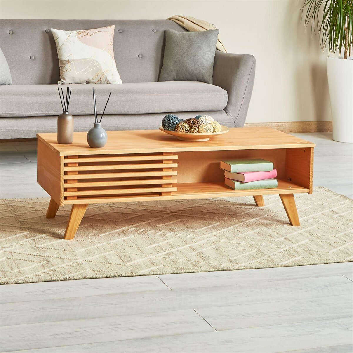 IDIMEX Table basse SEAN avec niches, en pin massif