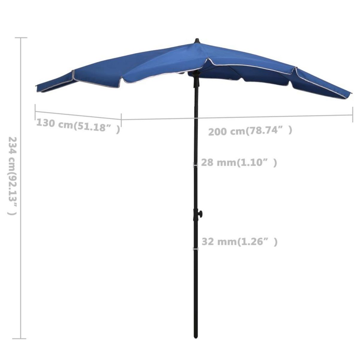 VIDAXL Parasol de jardin avec mat 200x130 cm bleu azure