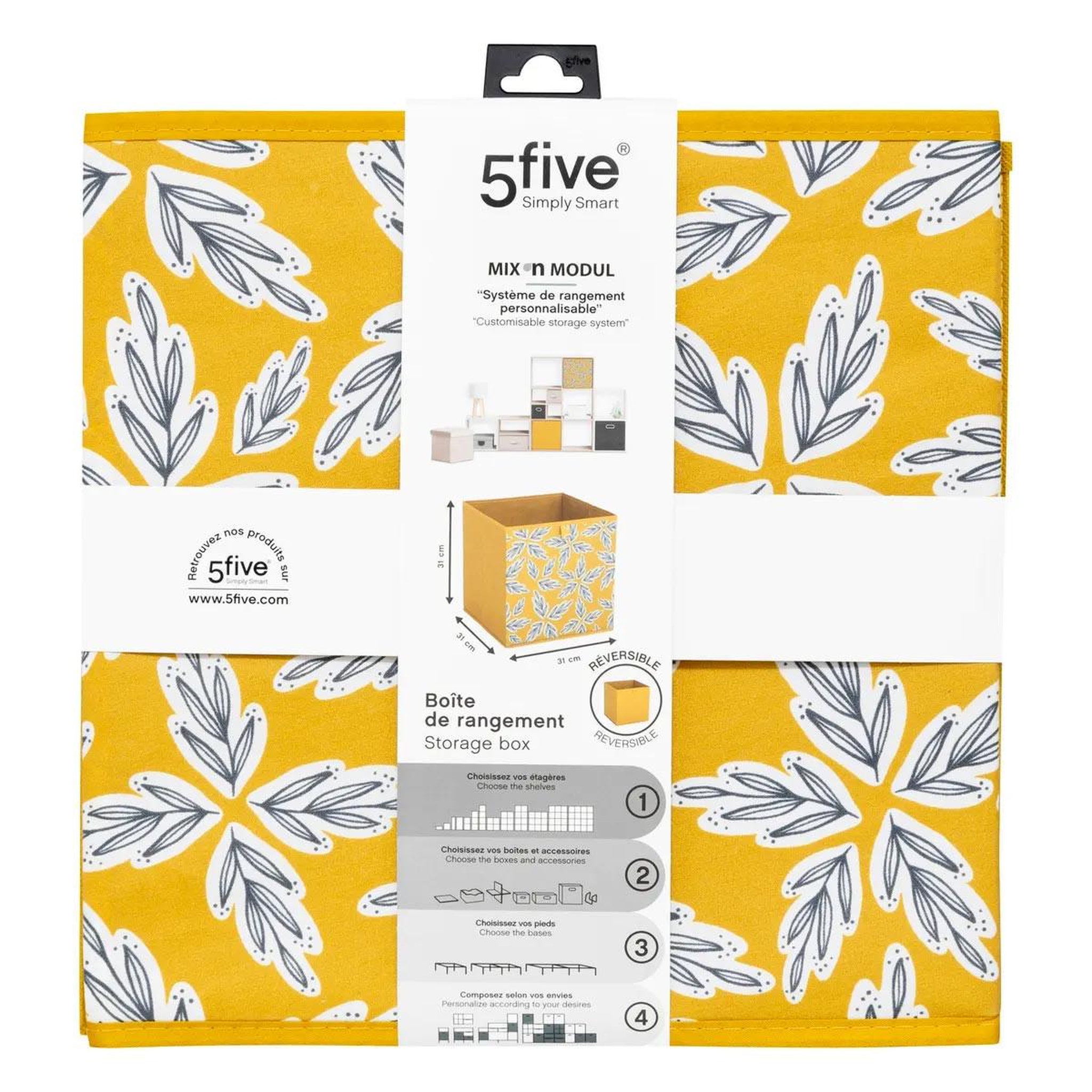 Voir la diapositive 3 : FIVE Boîte de rangement réversible  folia  31x31cm jaune