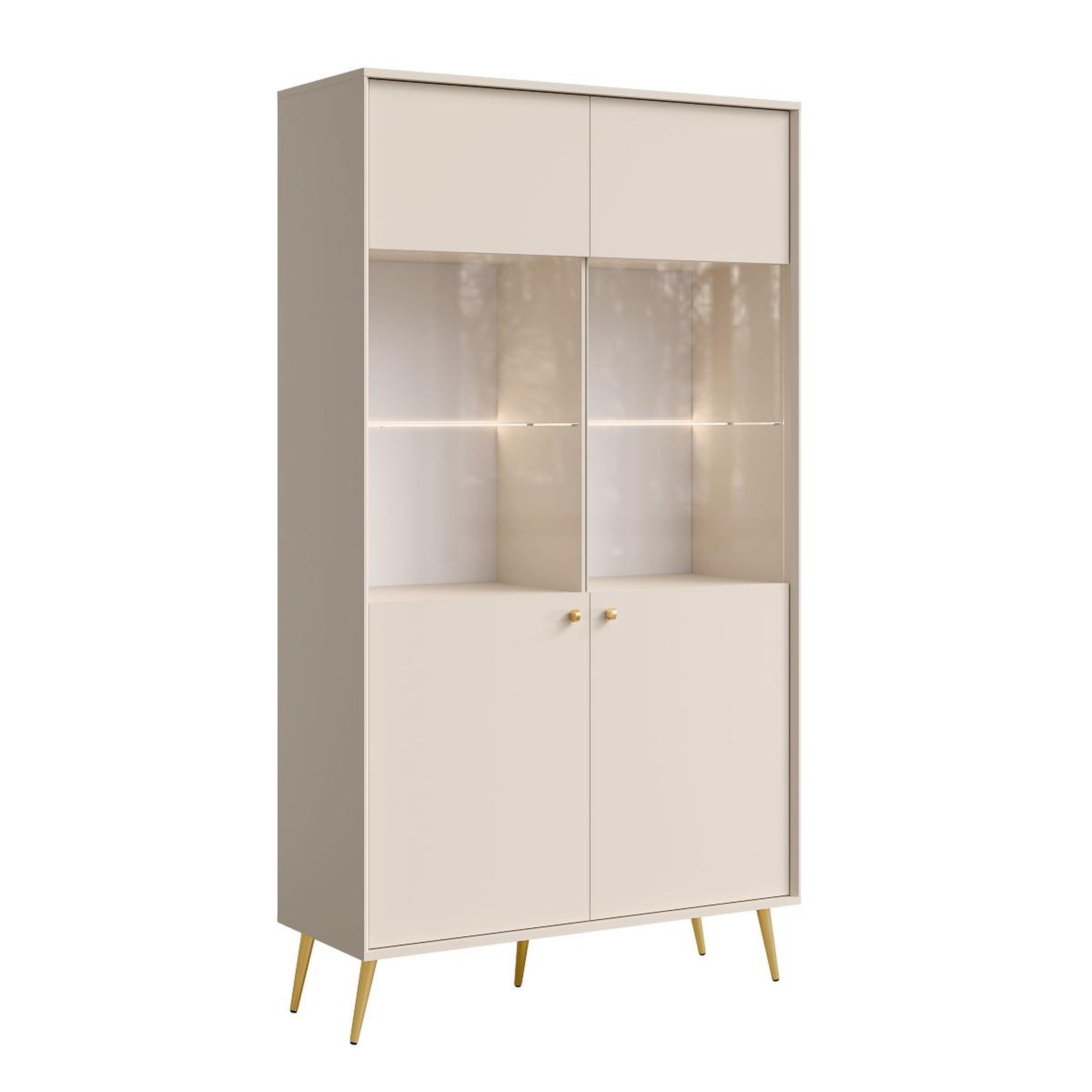 JLC KREATION Argentier vitré moderne beige cachemire et pied or ezia