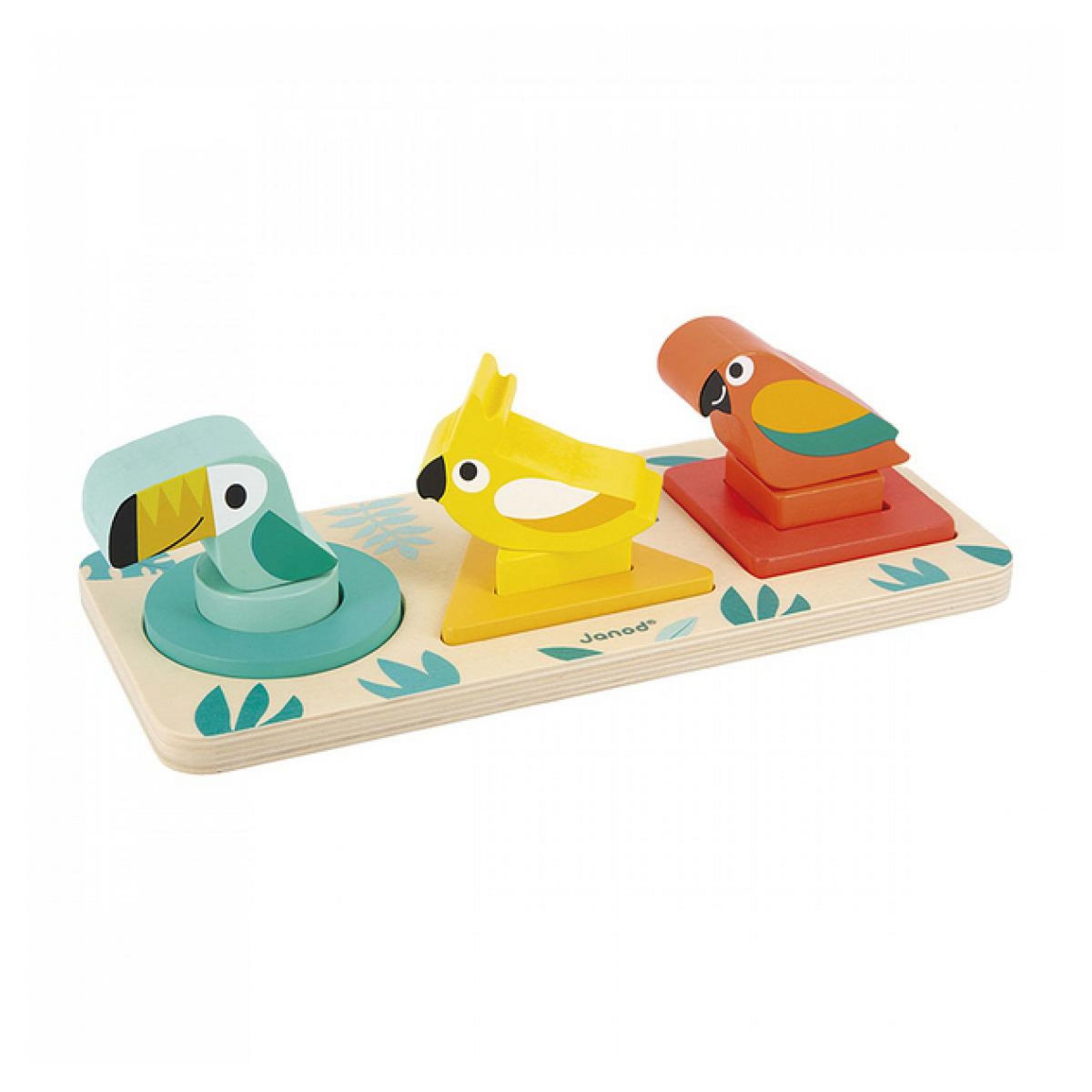 Juratoys-Janod Tropik Jeu de formes a empiler - Oiseaux tropicaux