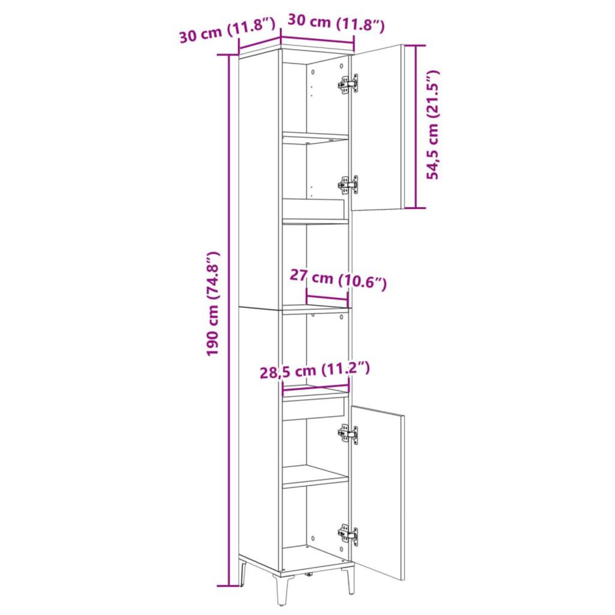 VIDAXL Armoire salle de bain chene sonoma 30x30x190 cm