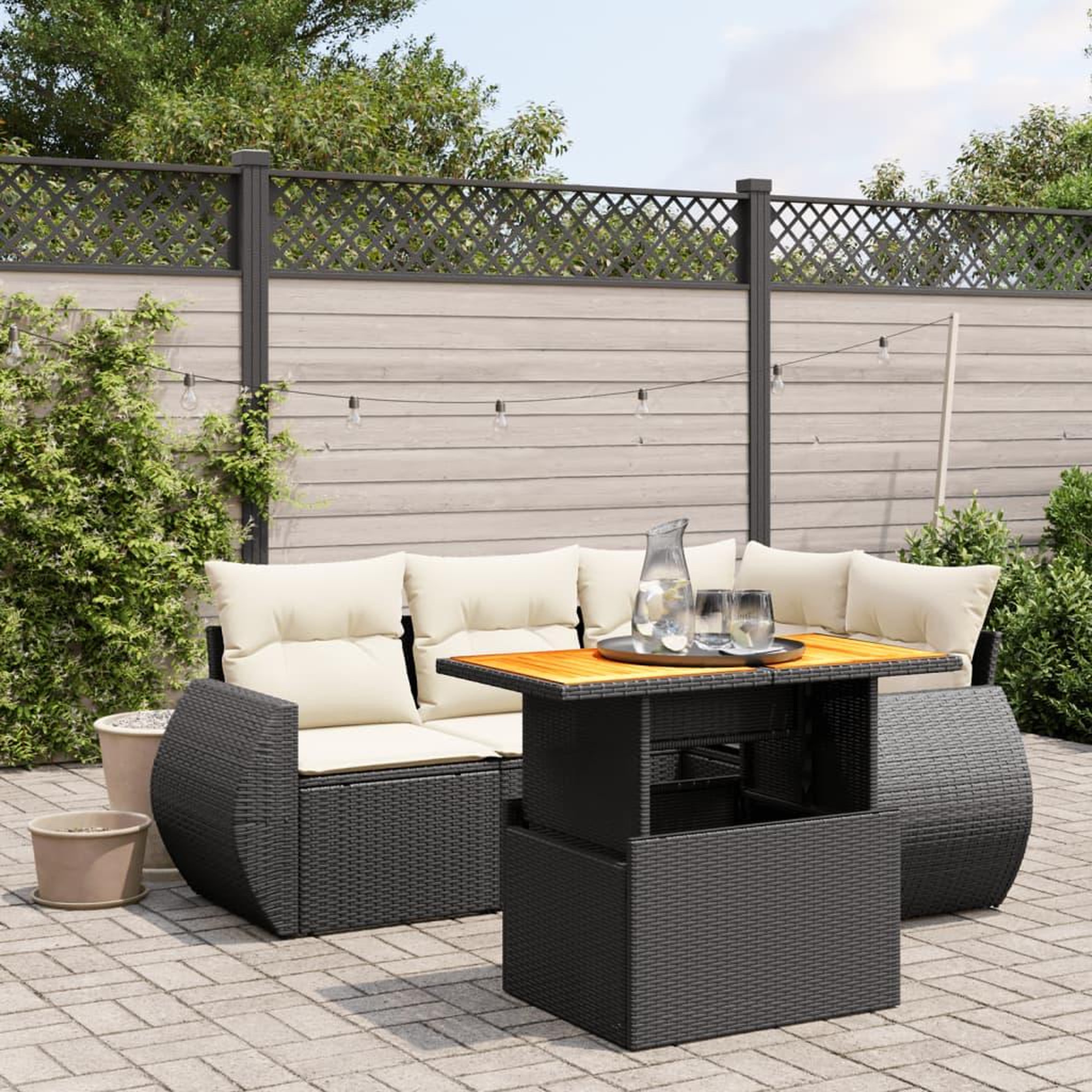 VIDAXL Salon de jardin 5 pcs avec coussins noir resine tressee