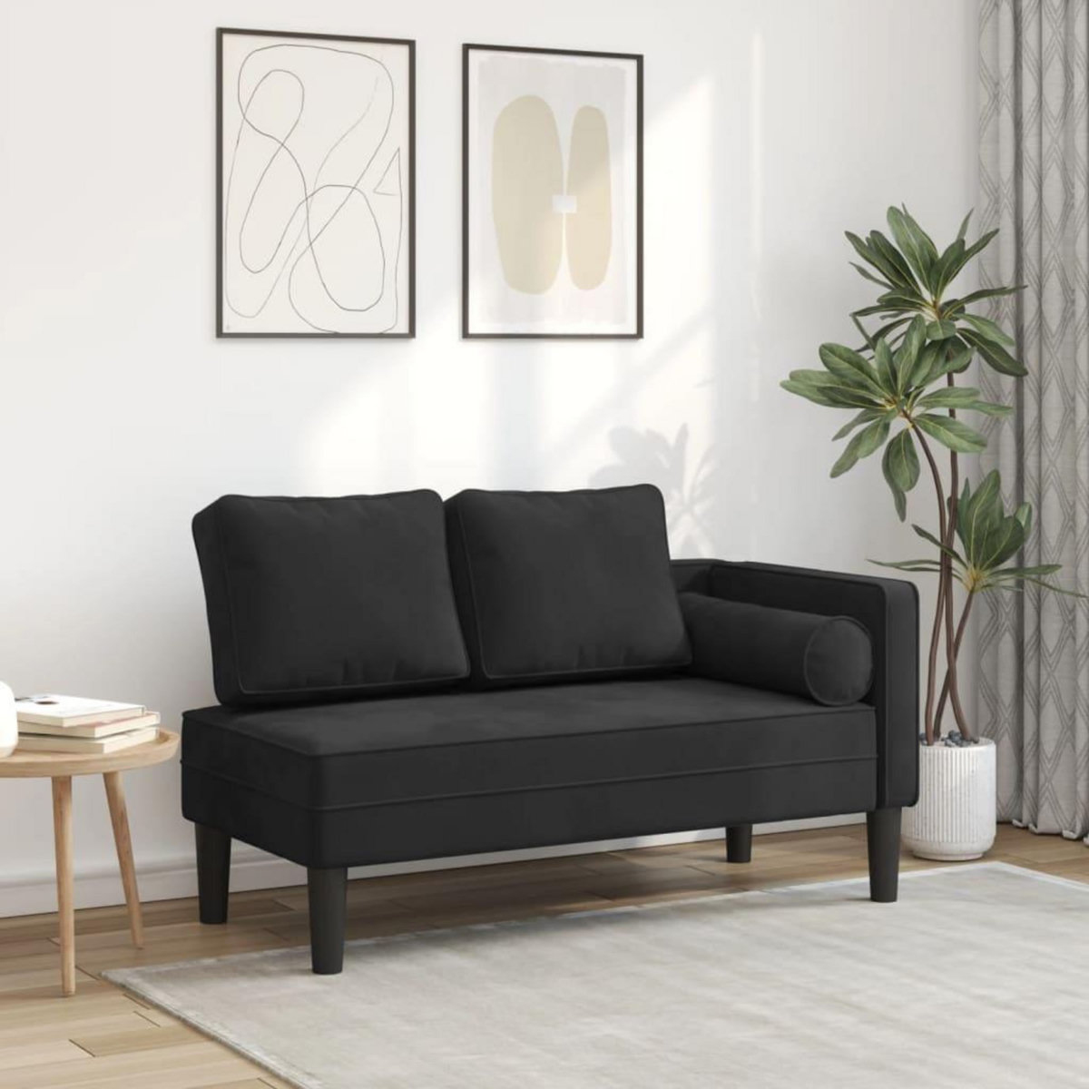 VIDAXL Chaise longue avec coussins noir velours