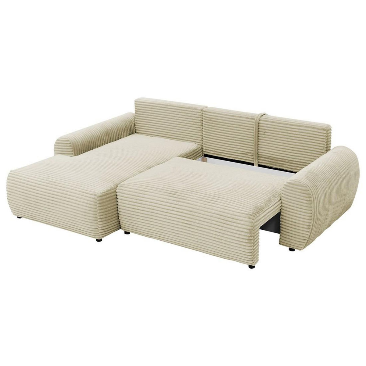 BEST MOBILIER Silvano - canapé d'angle gauche 4 places convertible avec coffre en velours côtelé grosses côtes