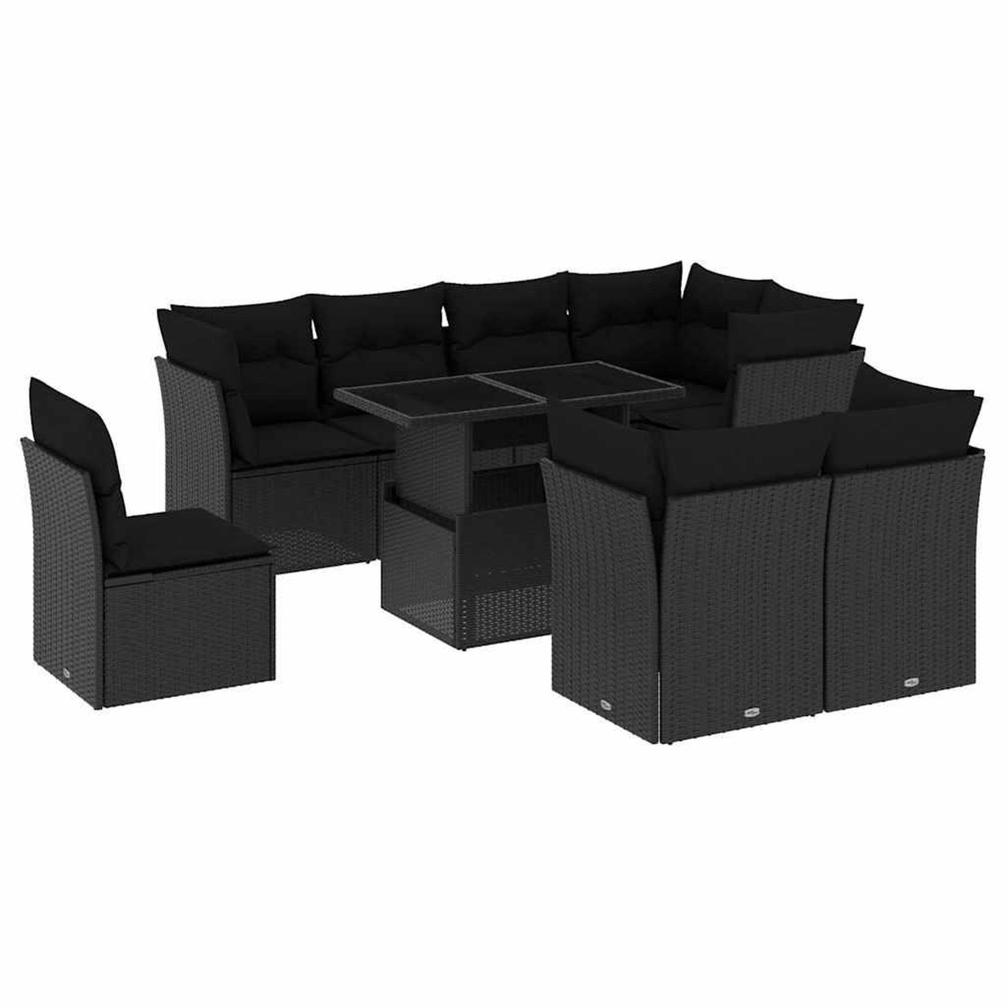 Voir la diapositive 2 : VIDAXL Salon de jardin 9 pcs avec coussins noir resine tressee