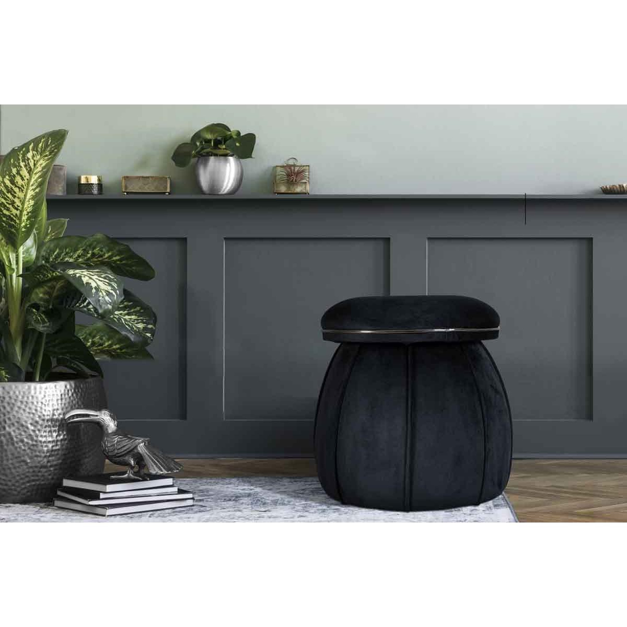 Voir la diapositive 4 : Paris Prix Tabouret Rond Design  Corin  55cm Noir & Gris