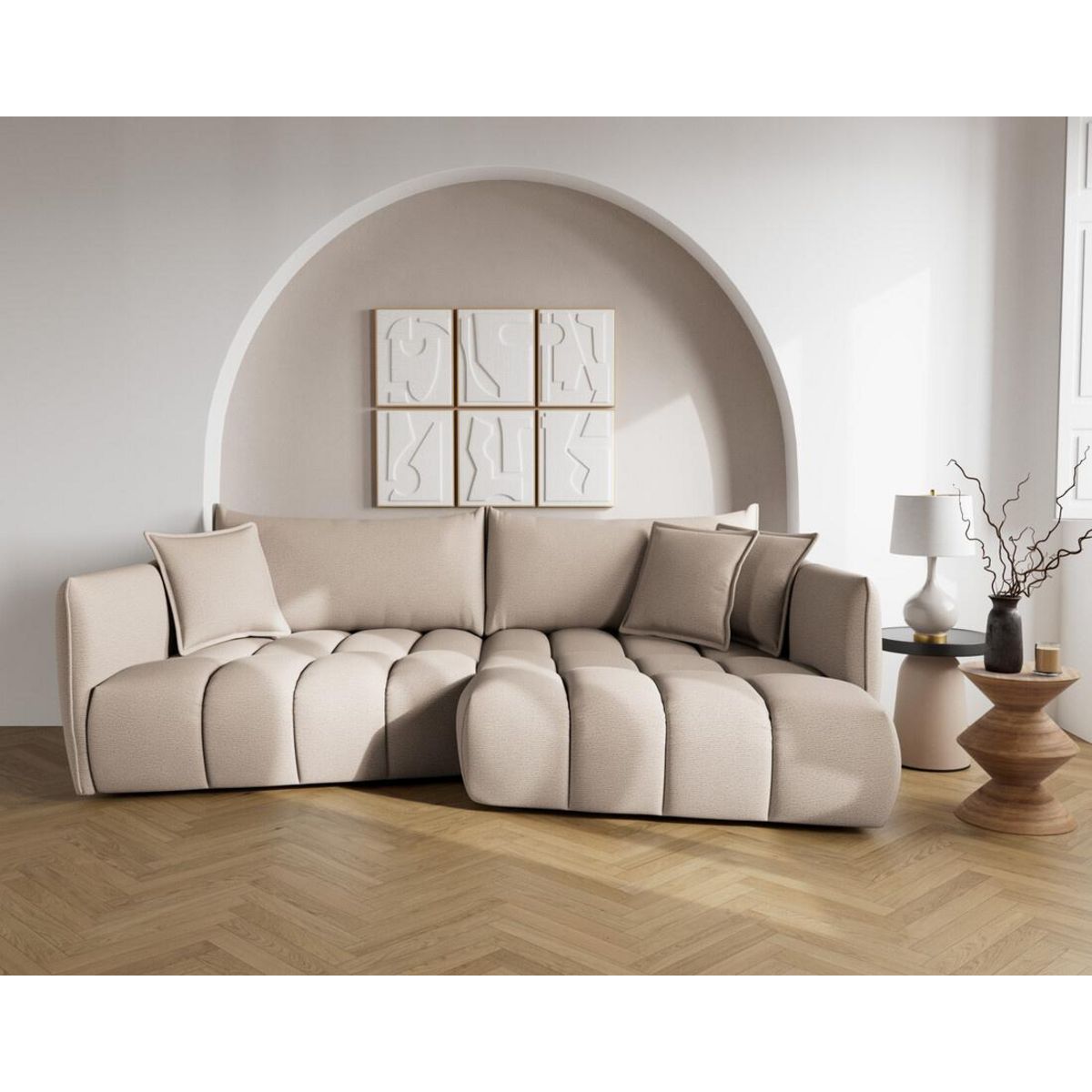 LISA DESIGN Cassiopee - canapé d'angle droit 4 places en tissu texturé