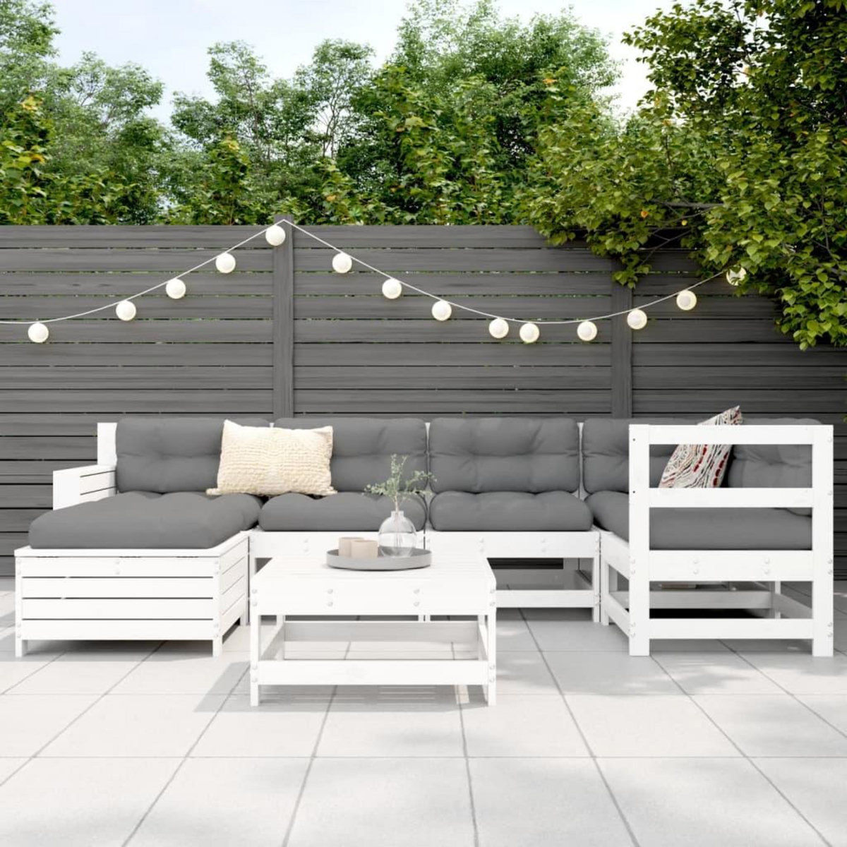 VIDAXL Salon de jardin 7 pcs blanc bois de pin massif