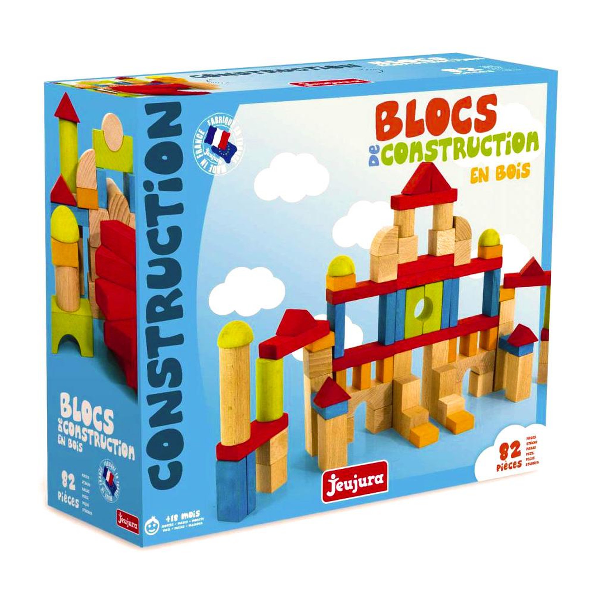 Voir la diapositive 2 : JeuJura Blocs de construction : 82 pièces en bois
