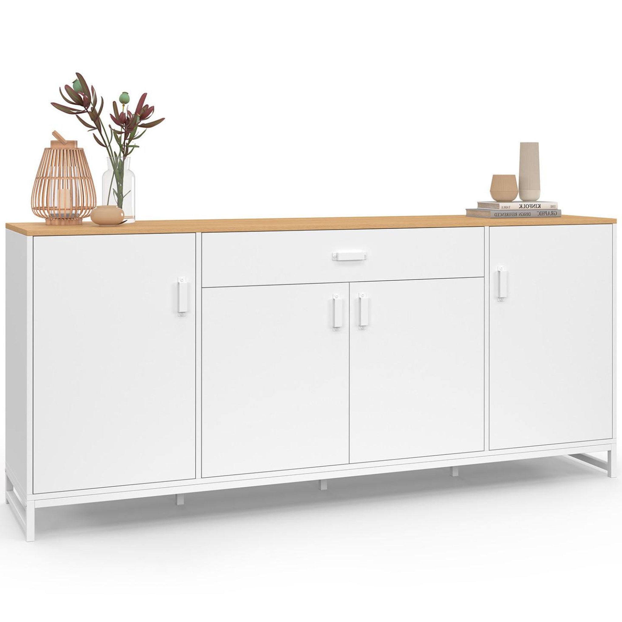 ID MARKET Buffet 180 cm washington xxl 4 portes et 1 tiroir bois et blanc