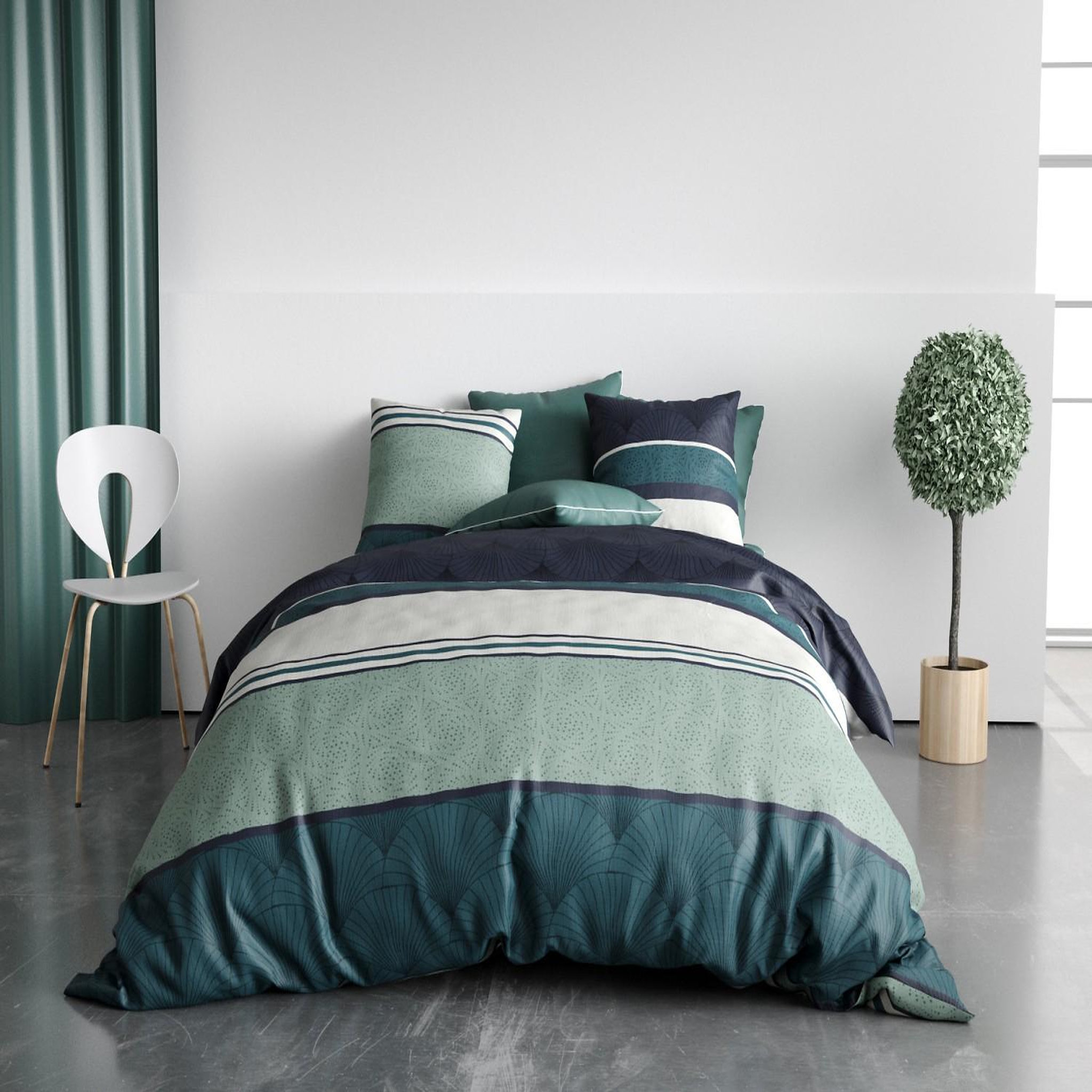 ATELIER DU COTON Parure housse de couette 100% coton 57 fils antika. Coloris disponibles : Vert