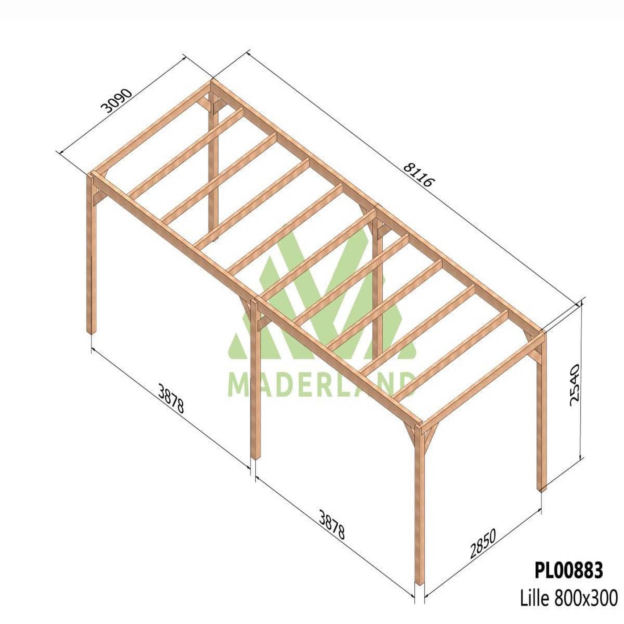 Voir la diapositive 2 : JARDIDECO Pergola en bois lamellé-collé lille 800 x 300 cm - maderland