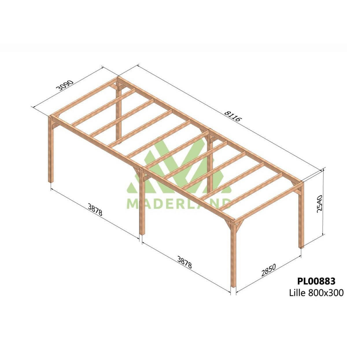 JARDIDECO Pergola en bois lamellé-collé Lille 800 x 300 cm - Maderland