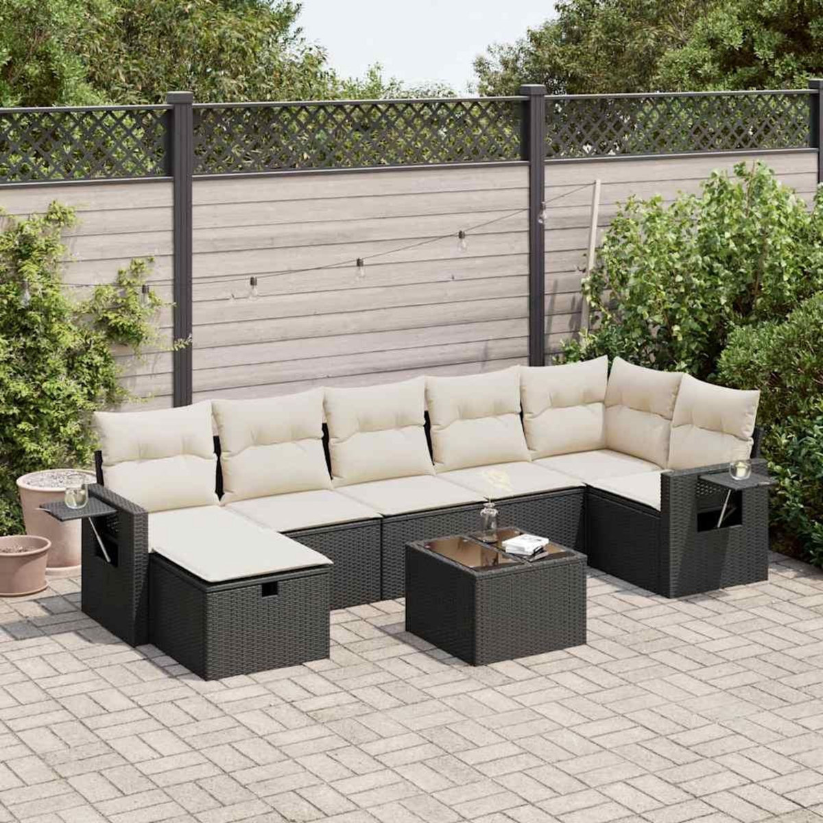 VIDAXL Salon de jardin 8 pcs avec coussins noir resine tressee