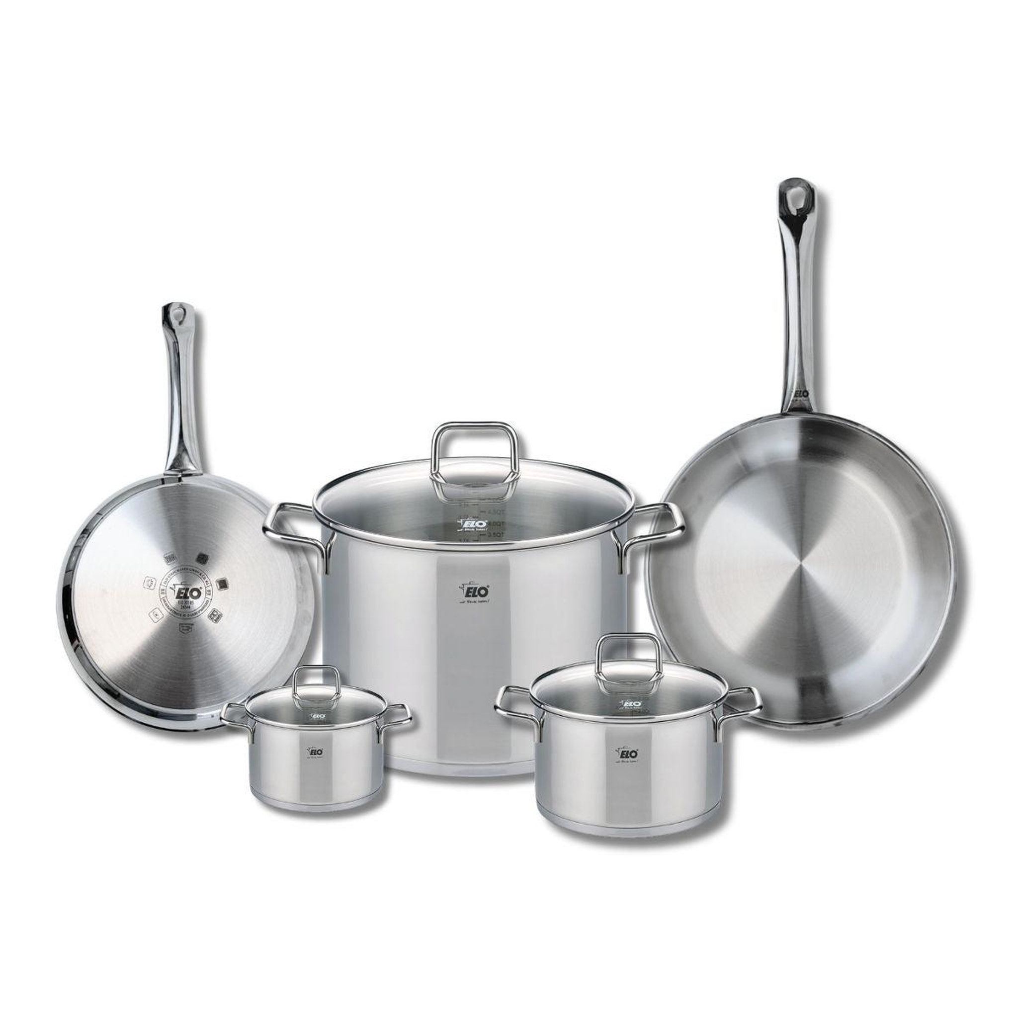 ELO Ensemble de 2 poêles de cuisson 24 et 28 cm et 3 faitouts 12, 16 et 26 cm elo profi citrin