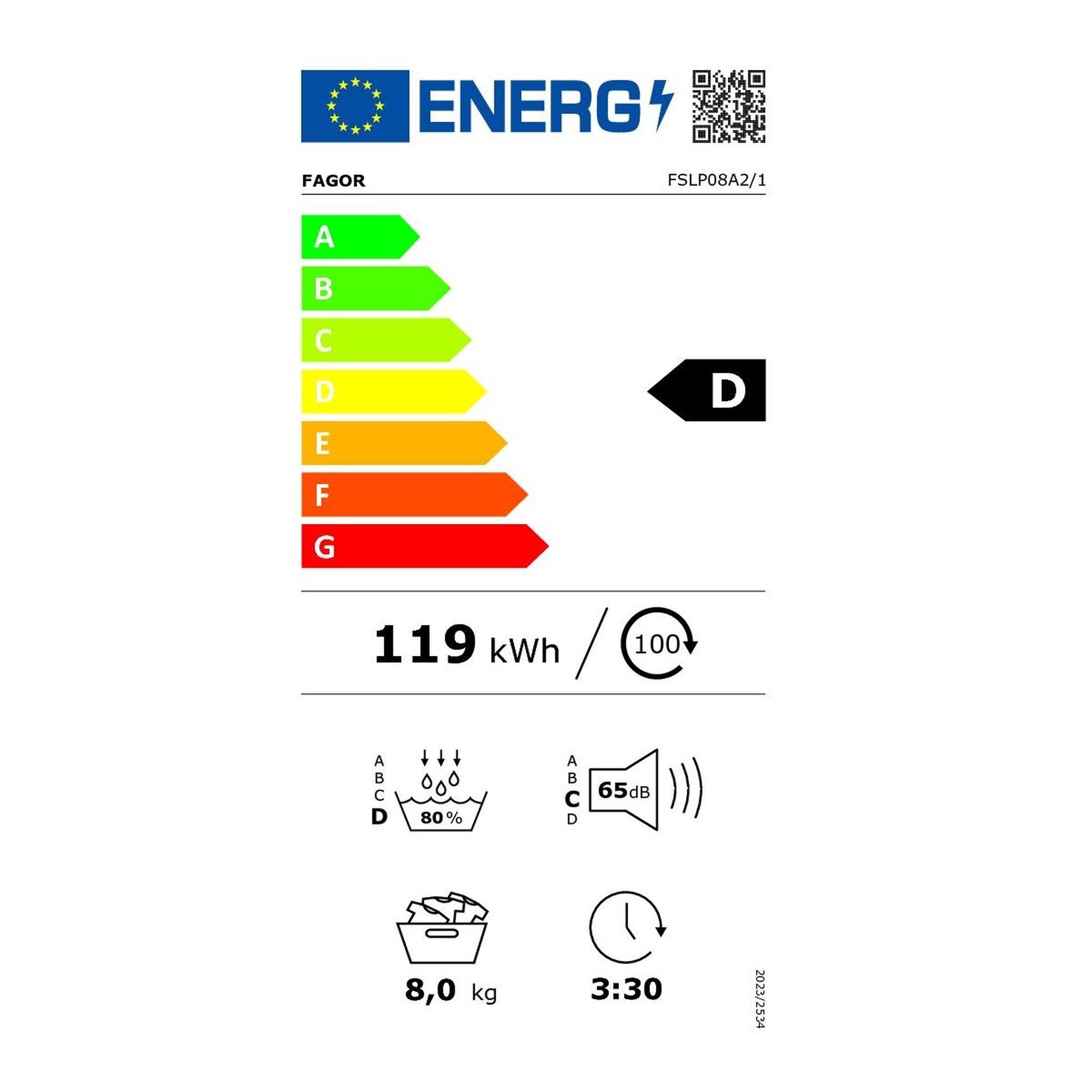 Voir la diapositive 2 : Fagor Sèche-linge pompe à chaleur 60cm 8kg blanc - fslp08a2_1