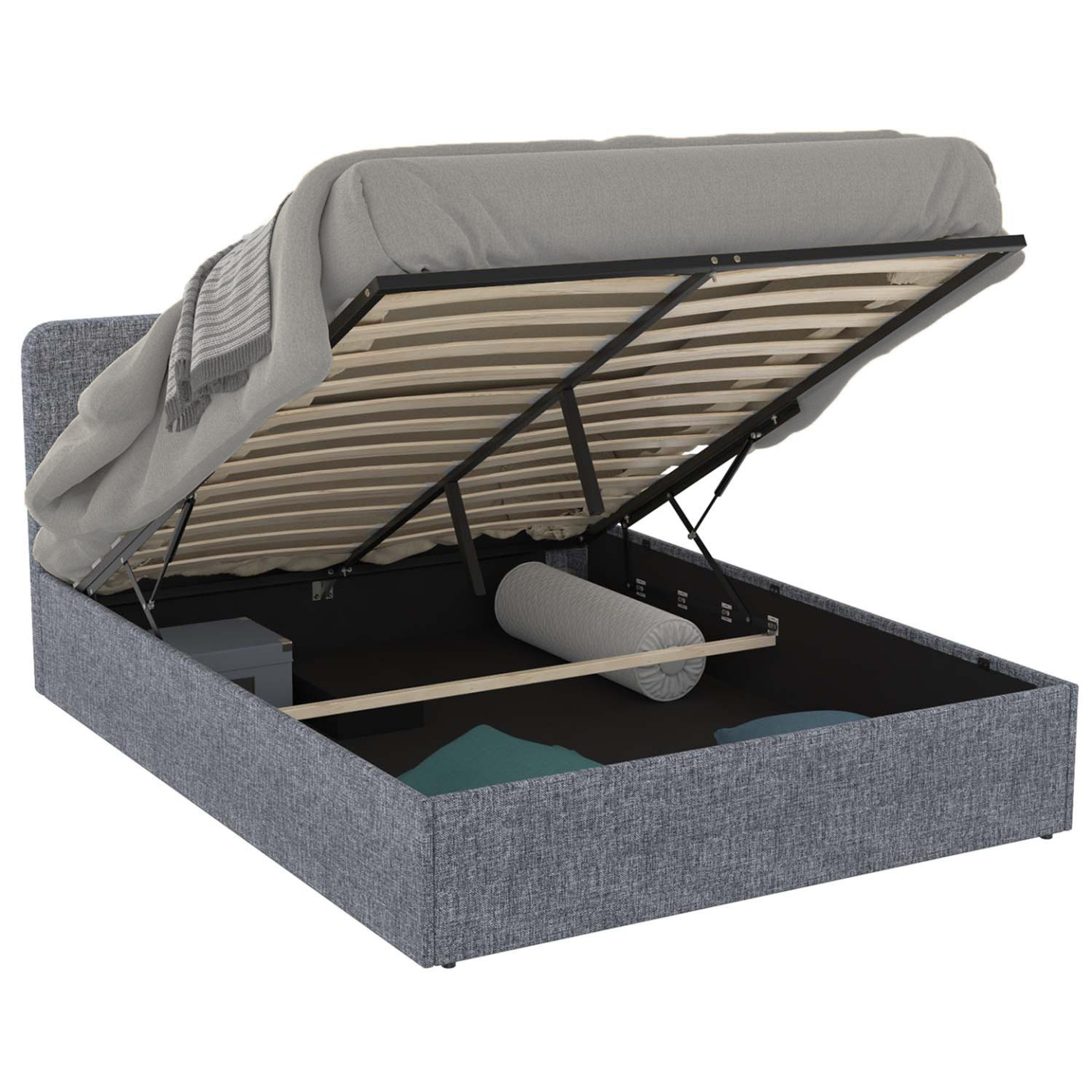 ID MARKET Lit coffre double norfolk avec tête de lit et sommier 140 x 190 cm tissu gris anthracite