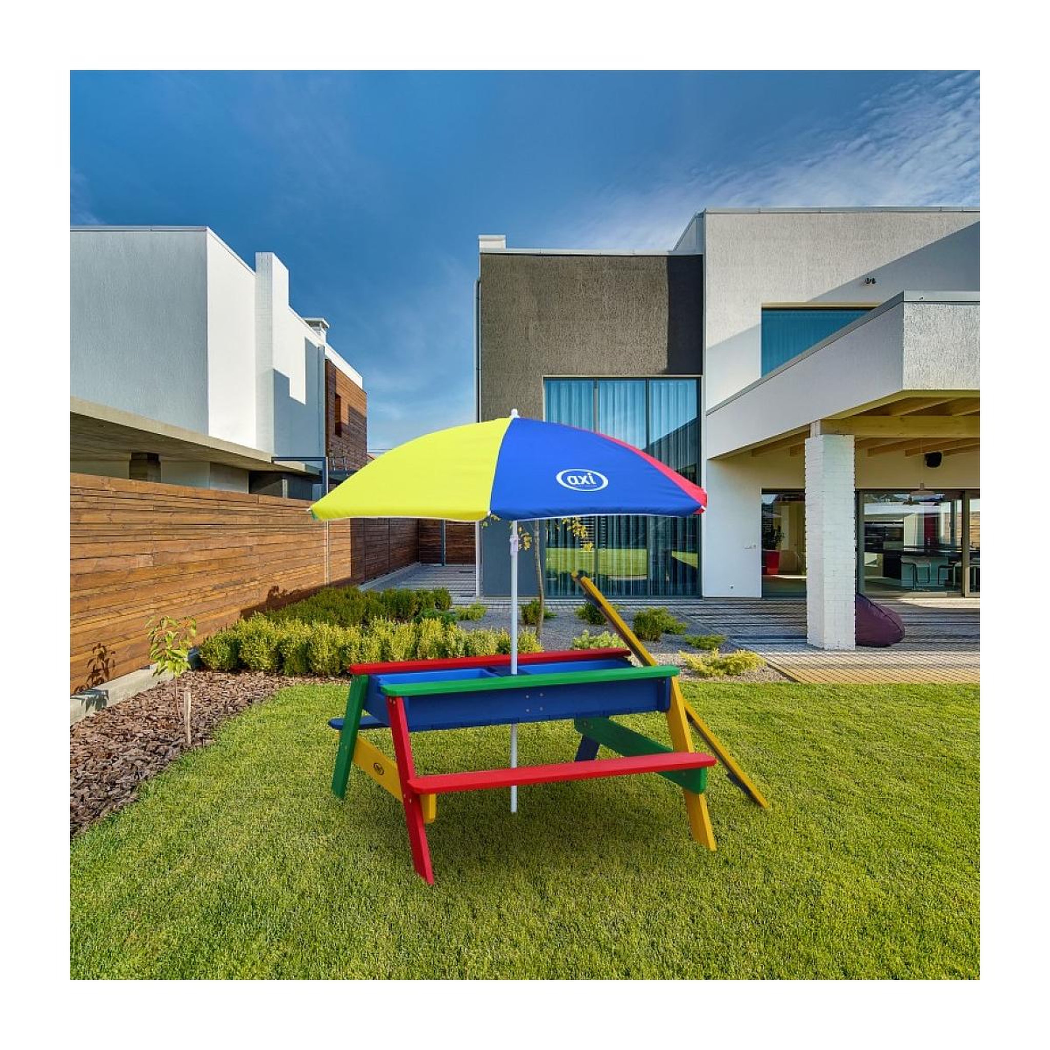 Voir la diapositive 3 : Axi House AXI Table sable et eau NICK Arc en ciel avec parasol Arc en ciel 90x80x56cm