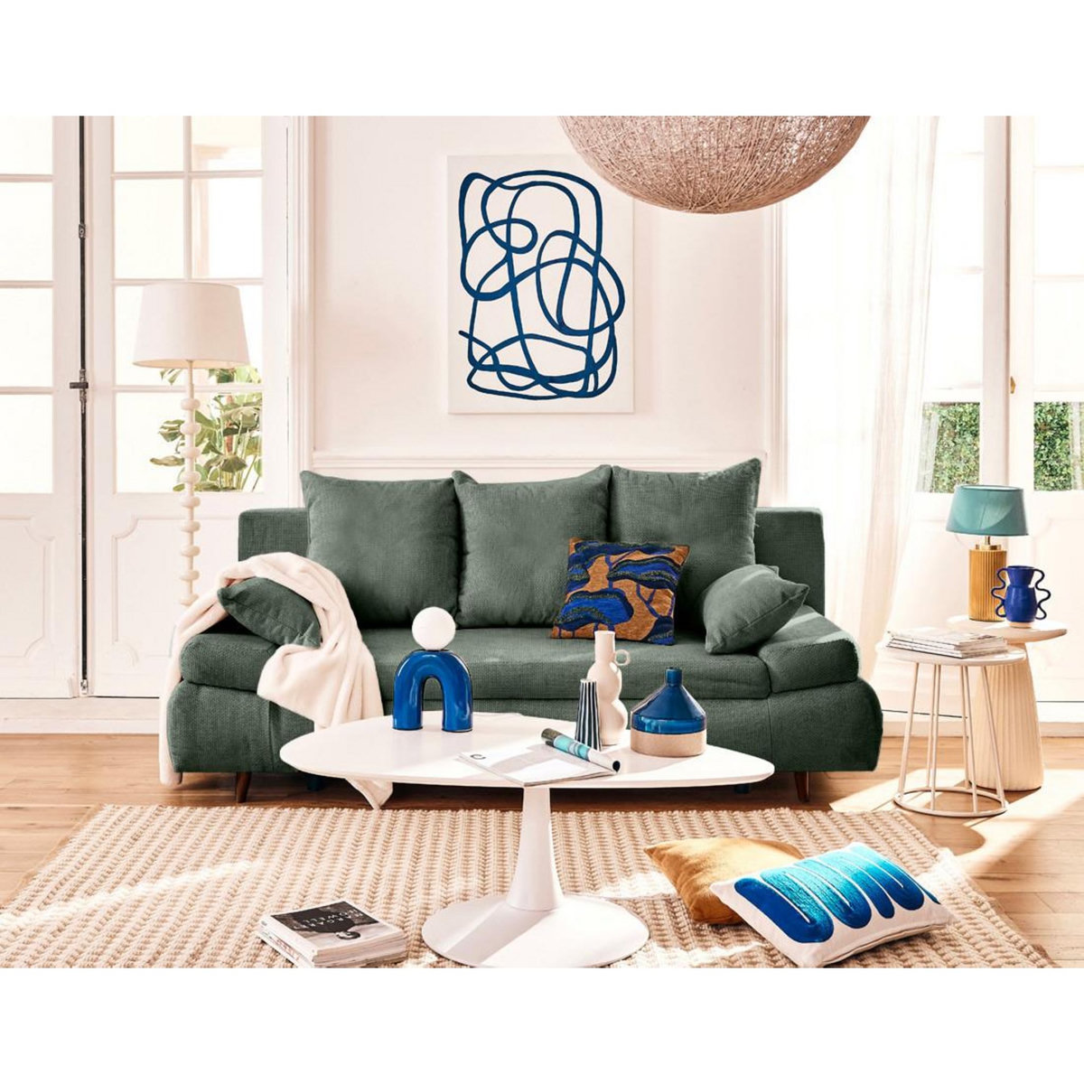 BEST MOBILIER Larson - canapé droit 3 places convertible avec coffre en velours texturé