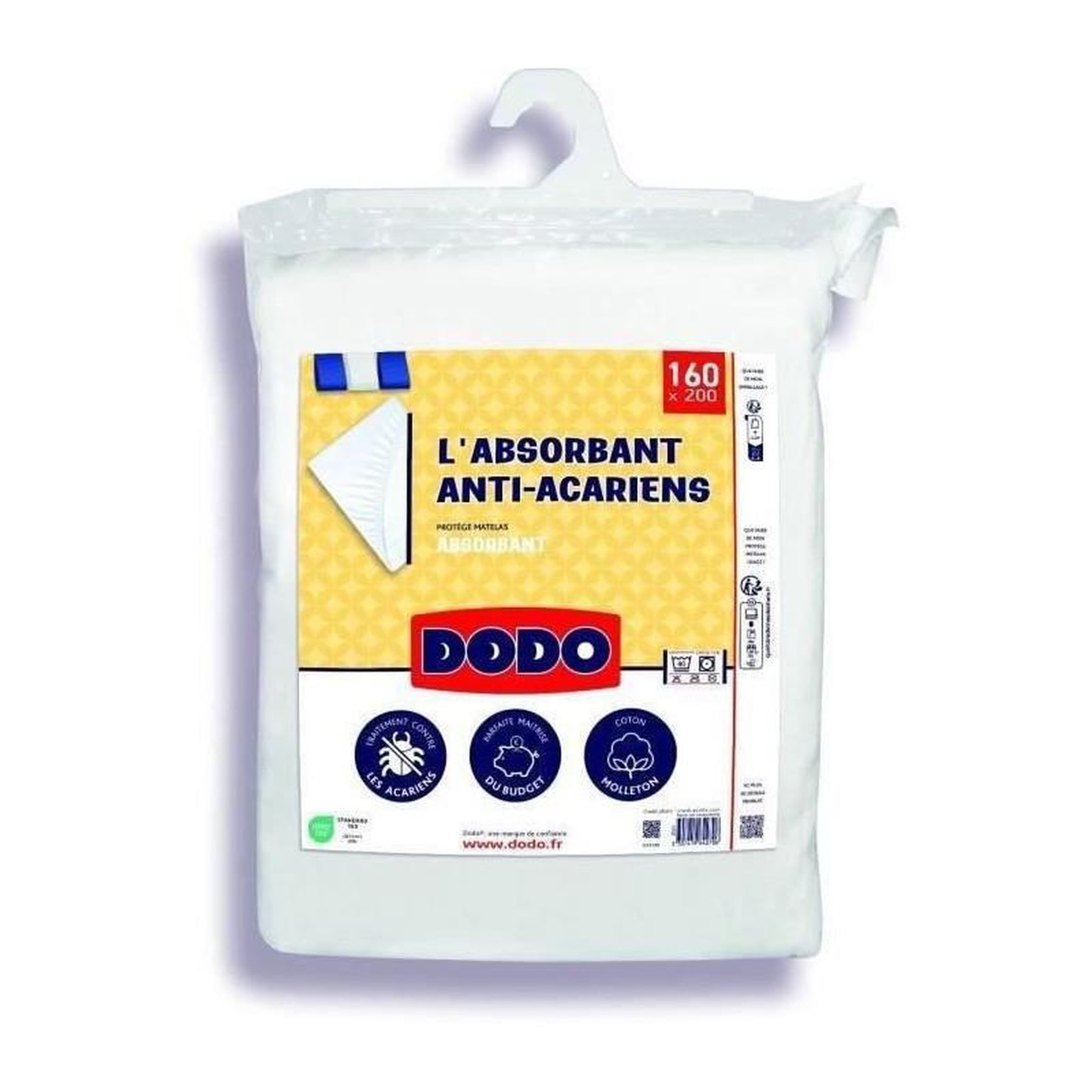 DODO Protege matelas absorbant - 160x200 cm - Coton - Anti acariens