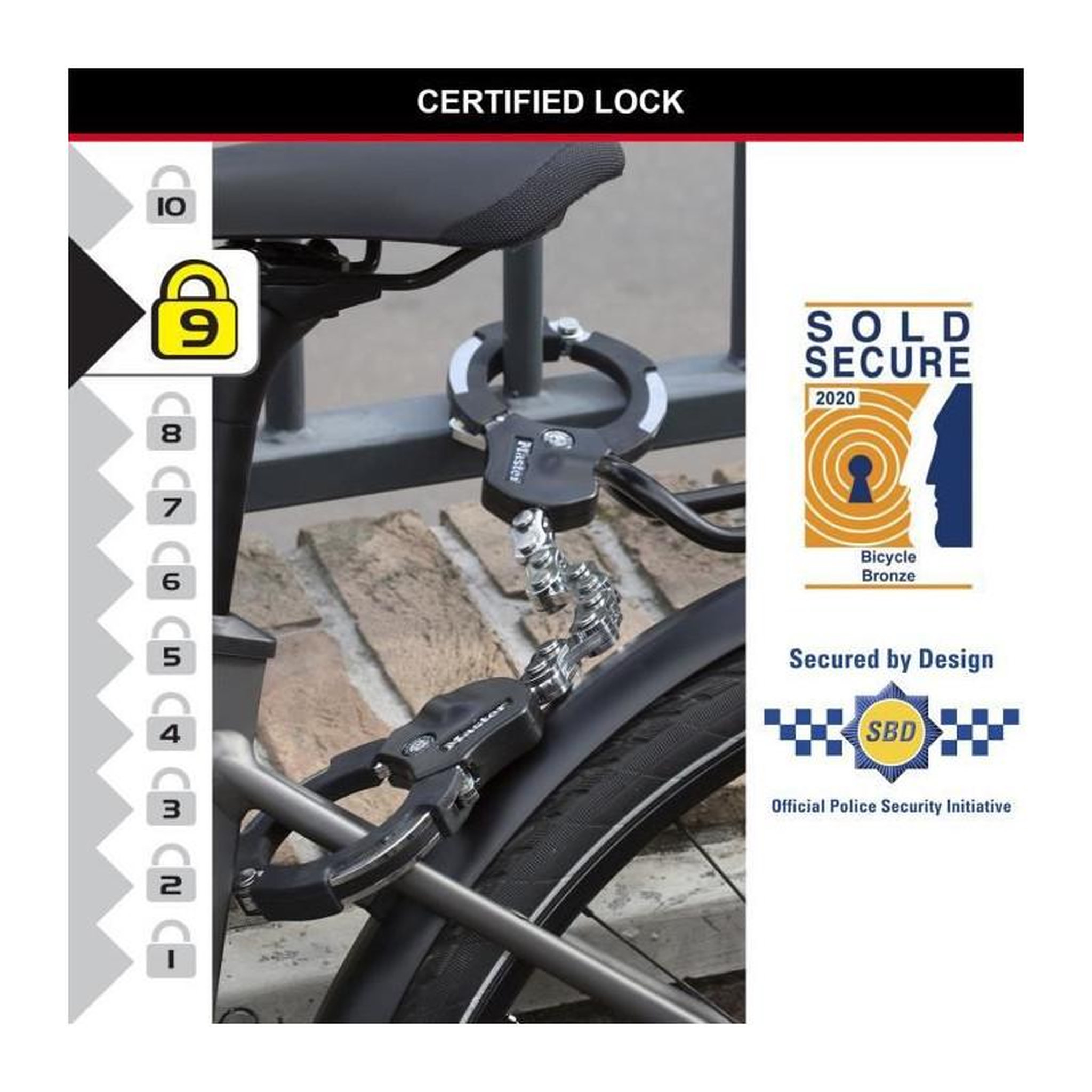 Voir la diapositive 5 : Master lock Menottes antivol [9 maillons] [Certifié Sold Secure] 8290EURDPRO