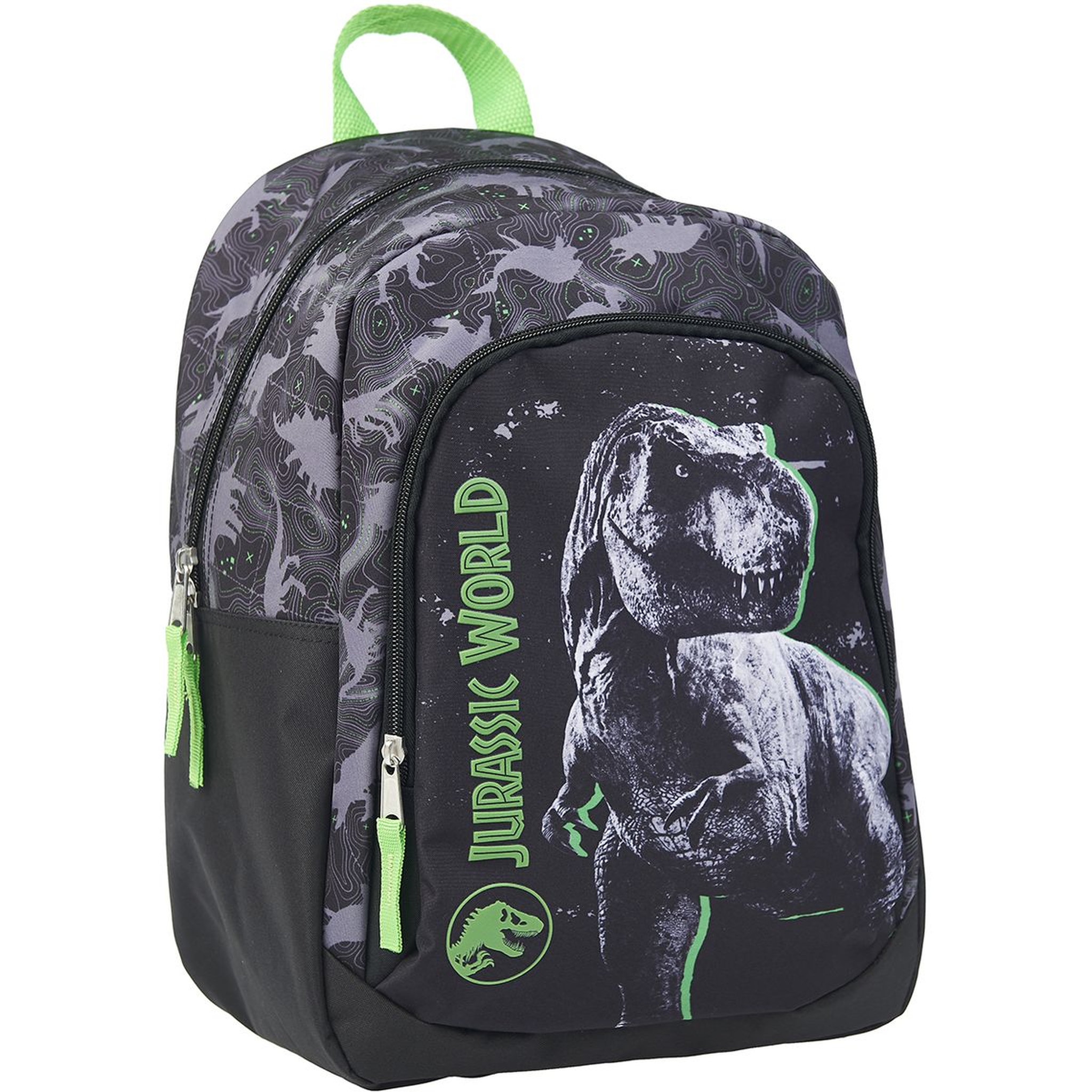 Voir la diapositive 2 : Sac à dos 2 compartiments noir et vert JURASSIC WORLD