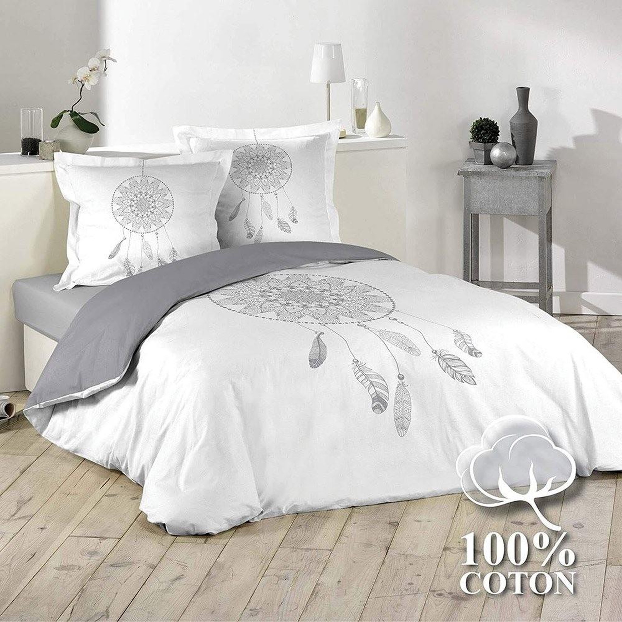 Voir la diapositive 3 : Douceur d'Intérieur Housse de couette 220x240 + 2 taies Reveline coton