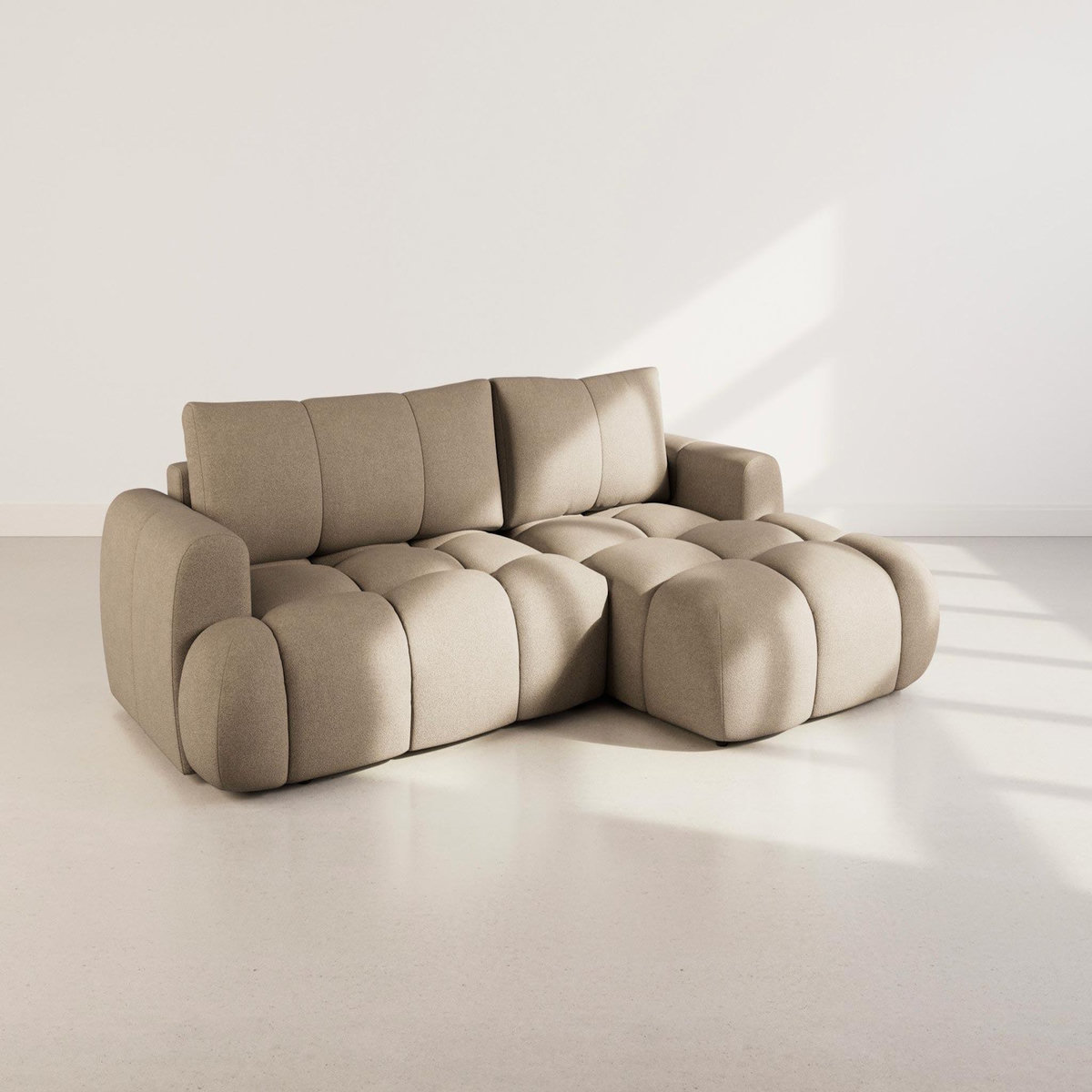 BEST MOBILIER Yulin - canapé d'angle droit 4 places convertible avec coffre en tissu bouclette