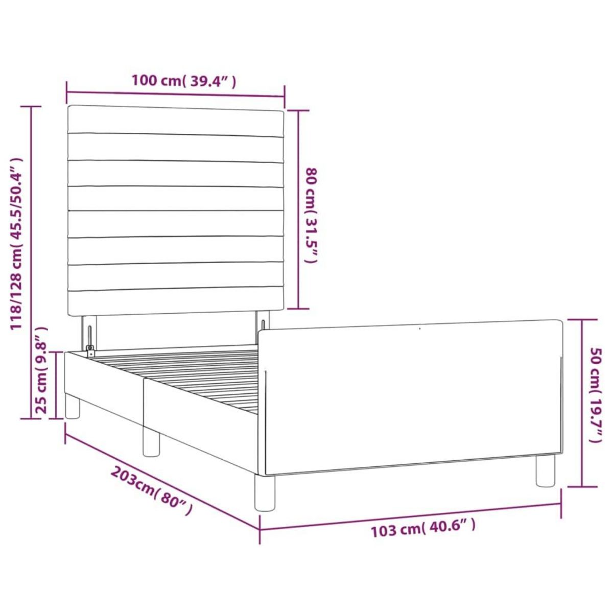 VIDAXL Cadre de lit sans matelas gris fonce 100x200 cm velours