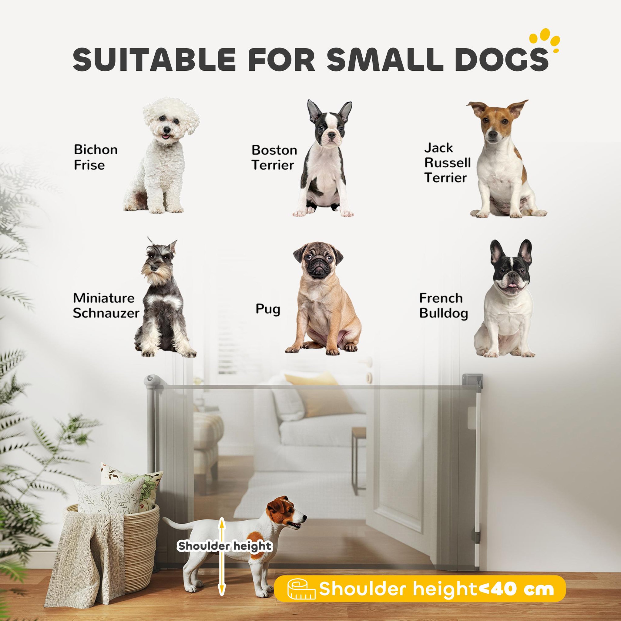 Voir la diapositive 5 : PAWHUT Barrière de sécurité chien rétractable 0-144 cm h.87 cm verrouillage auto alu pvc gris