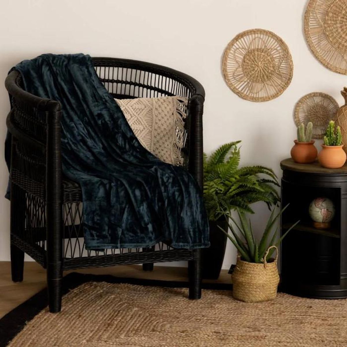 ATMOSPHERA Plaid Doux Uni  Flanel  125x150cm Bleu Égéen