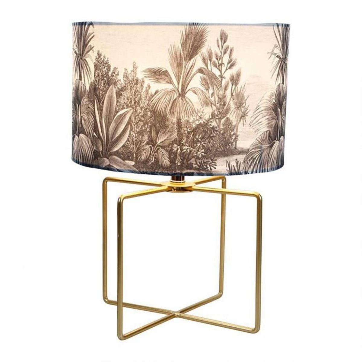OSTARIA Lampe pied métal doré abat-jour gravure