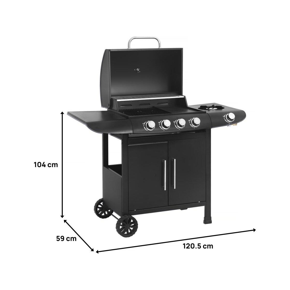 Habitat et Jardin Barbecue gaz  Feria 5  - 5 brûleurs dont 1 latéral - 14,5 kw - Noir