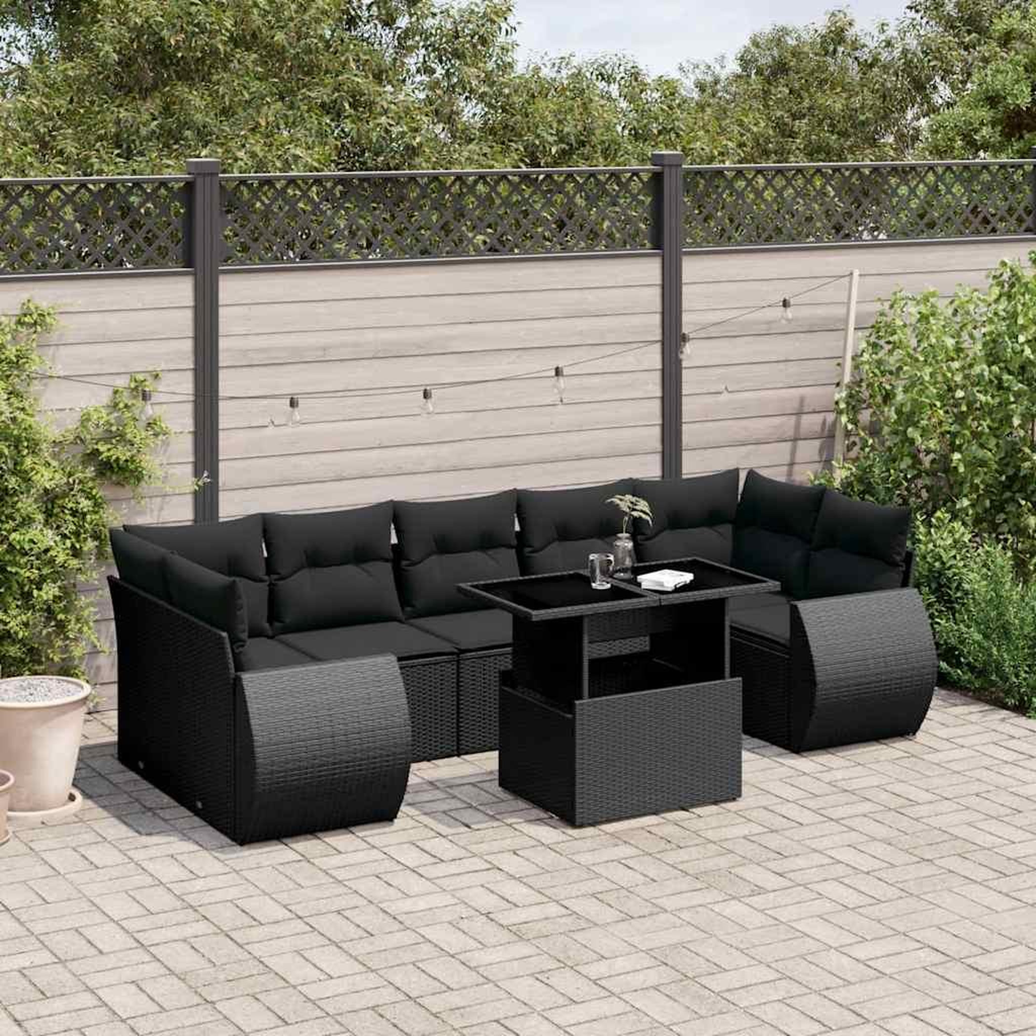 VIDAXL Salon de jardin 8 pcs avec coussins noir resine tressee