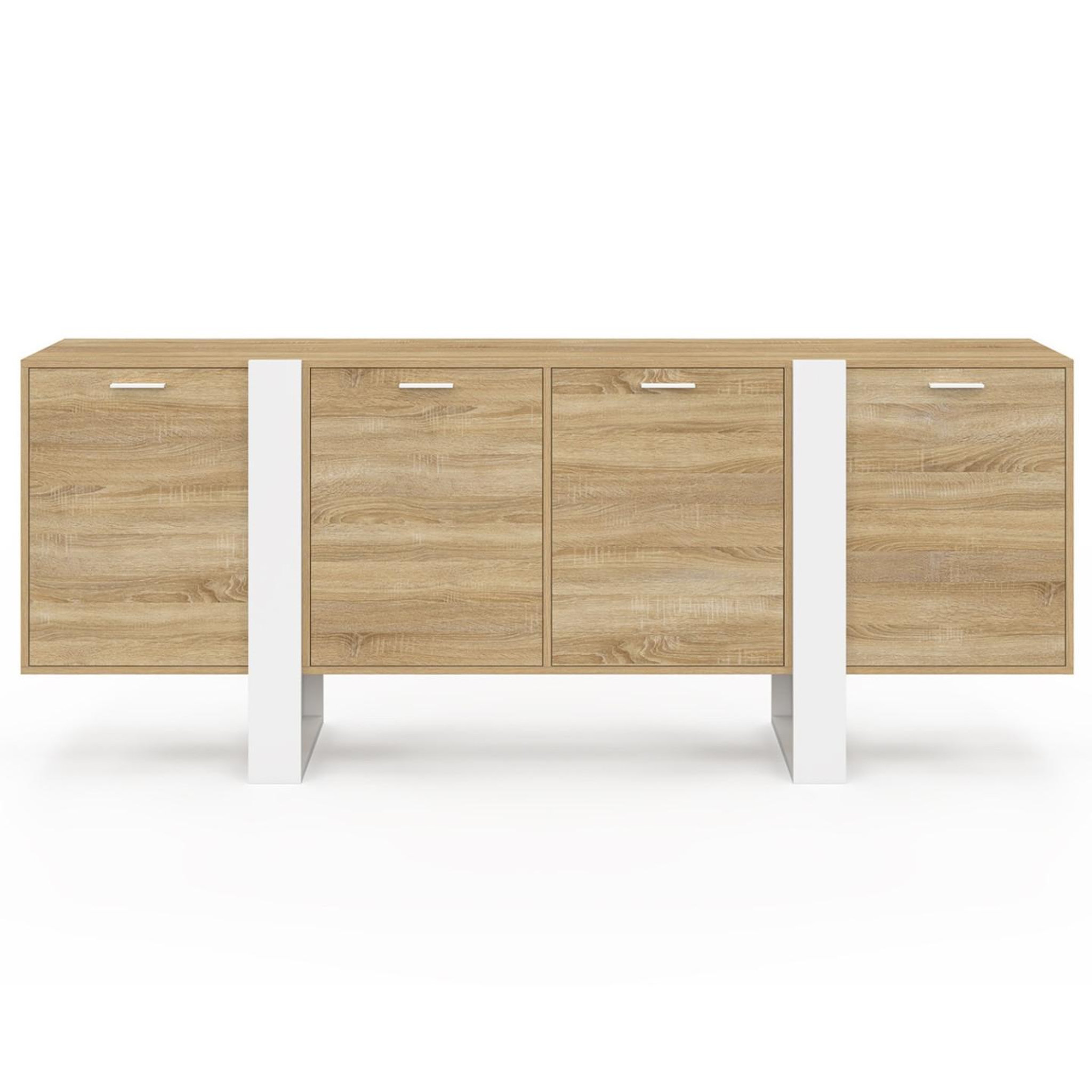 Voir la diapositive 3 : ID MARKET Buffet enfilade 200 cm phoenix xxl 4 portes bois et blanc