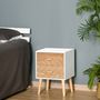 Voir la diapositive 2 : HOMCOM Chevet table de nuit design scandinave 40L x 30l x 56H cm 2 tiroirs bois massif pin MDF blanc et hêtre motif graphique