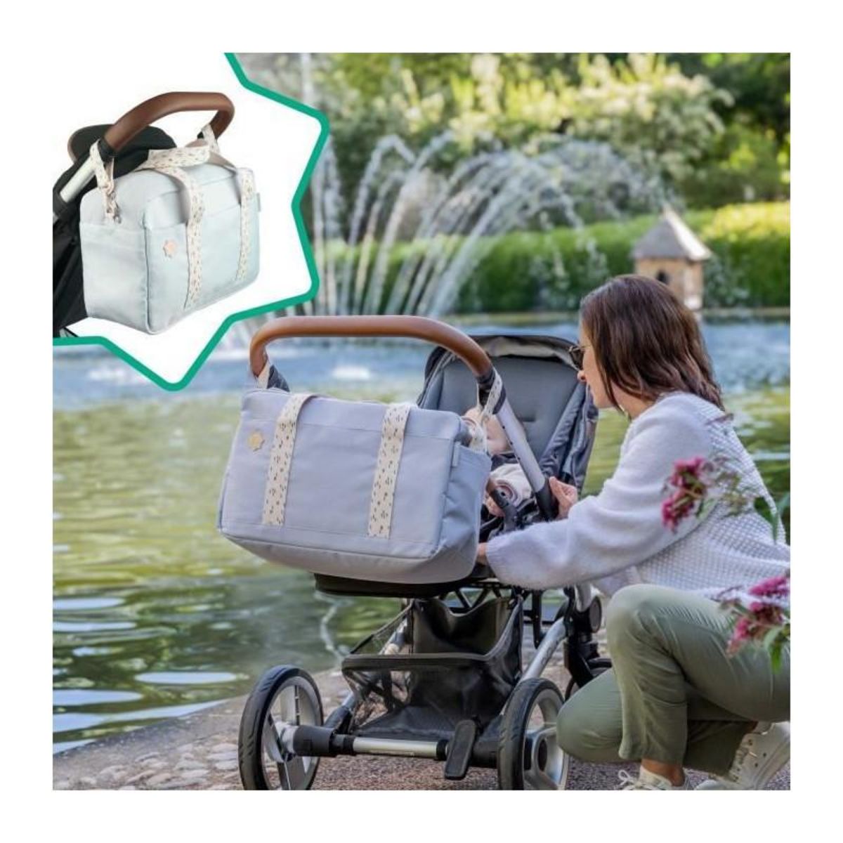 BADABULLE Badabulle Sac a langer Bowling - Grande Contenance 20L - Plan a langer et Attaches-poussette inclus, Gris