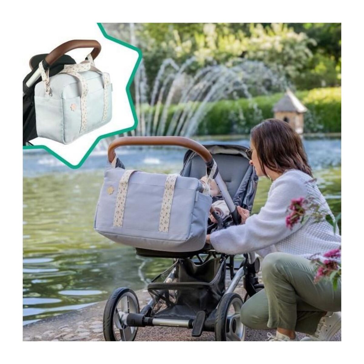BADABULLE Badabulle Sac a langer Bowling - Grande Contenance 20L - Plan a langer et Attaches-poussette inclus, Gris