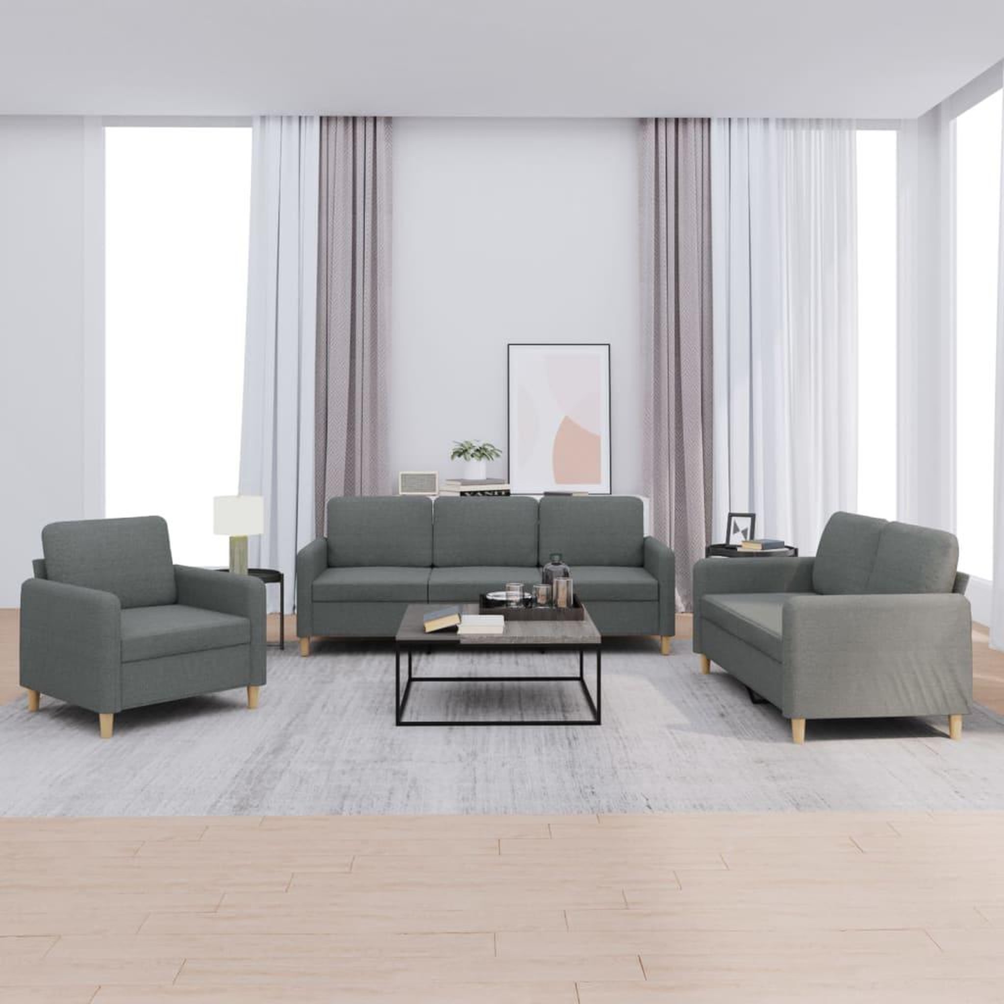 VIDAXL Ensemble de canapes 3 pcs avec coussins Gris fonce Tissu