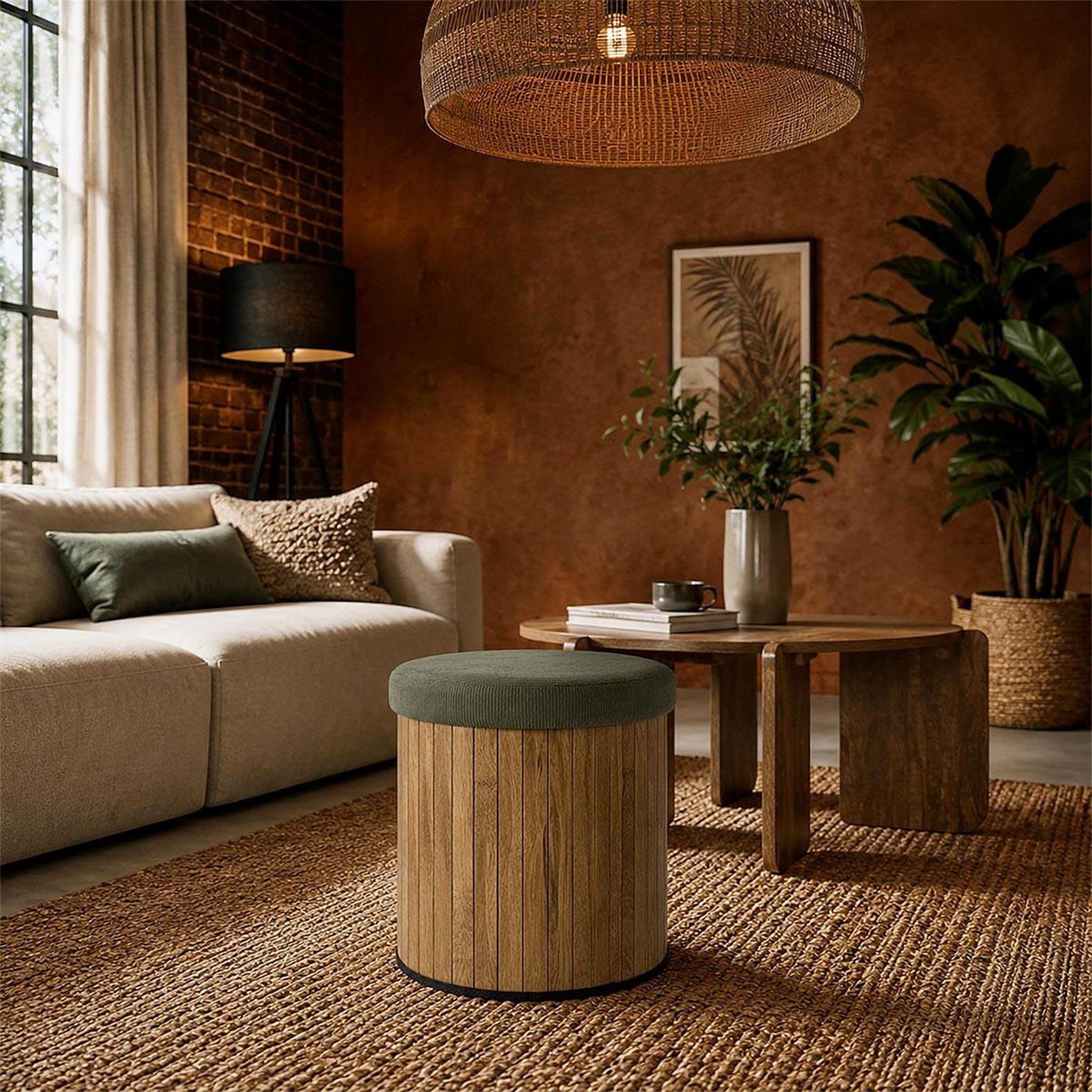 Voir la diapositive 5 : The Home Deco Factory Pouf Coffre Pliable  Jules  38cm Vert