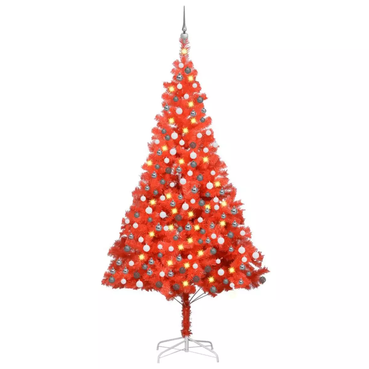VIDAXL Arbre de Noël artificiel pre-eclaire et boules rouge 210 cm PVC