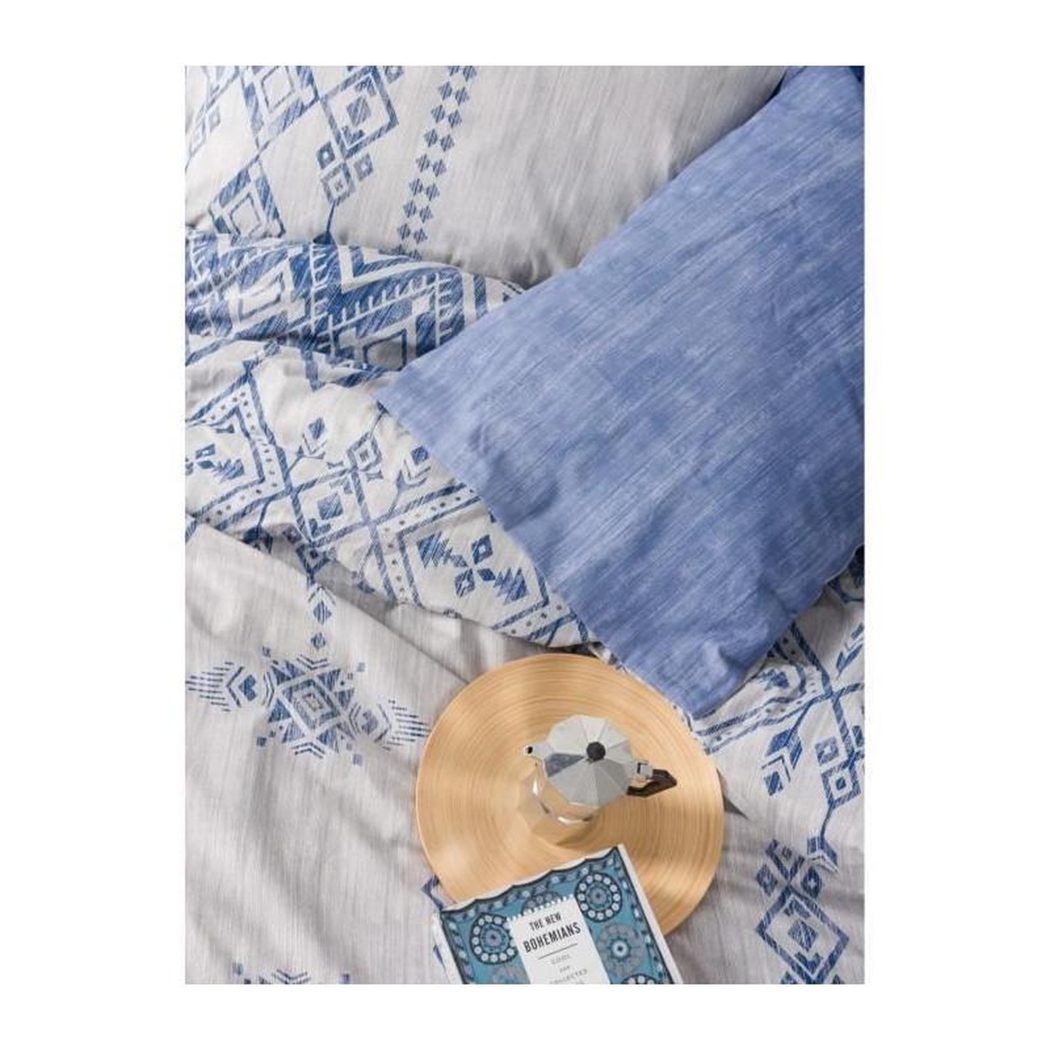 Voir la diapositive 2 : GENERIQUE Parure de lit - 129CTN94492 - 1 housse de couette 220 x 240 cm + 2 taies d'oreiller 60 x 60 cm - 100% coton ranforcé - Bleu